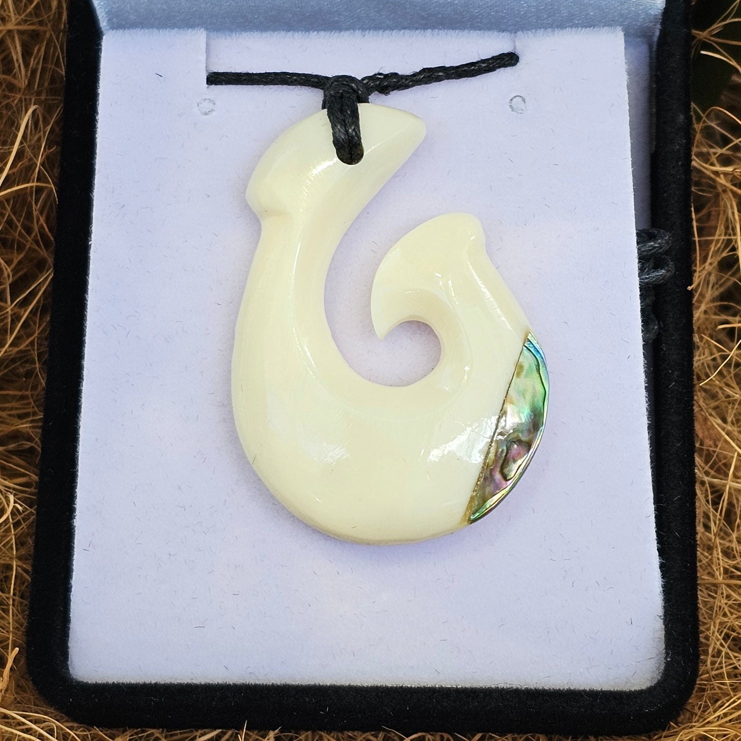 Handcarved Bone Pendant with Paua - Rivendell Shop