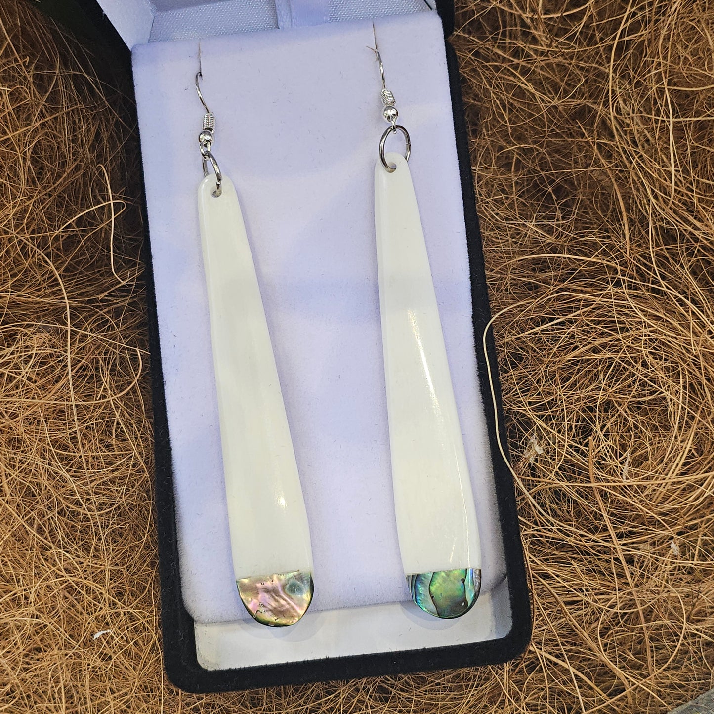 Bone earrings with Paua - Rivendell Shop