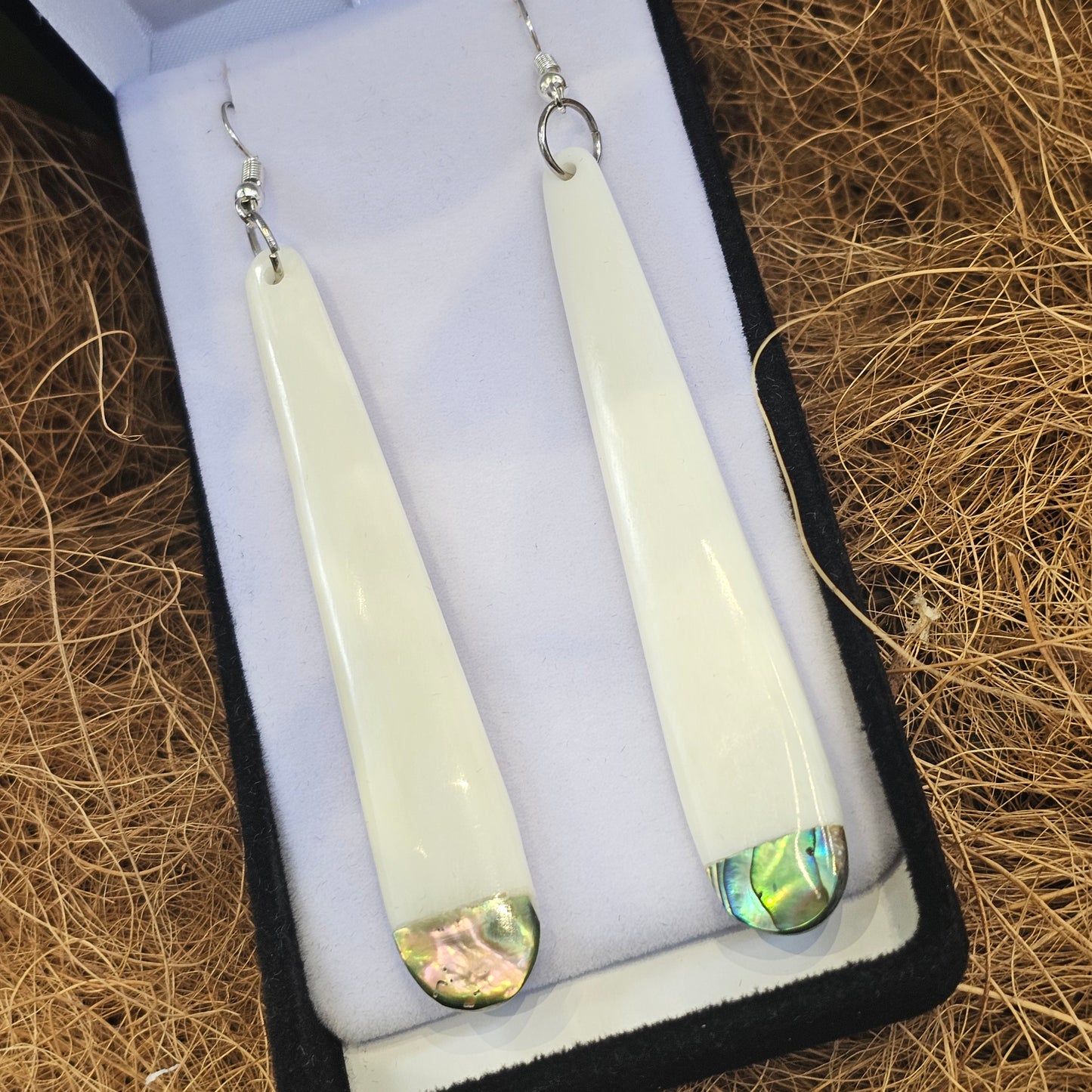Bone earrings with Paua - Rivendell Shop