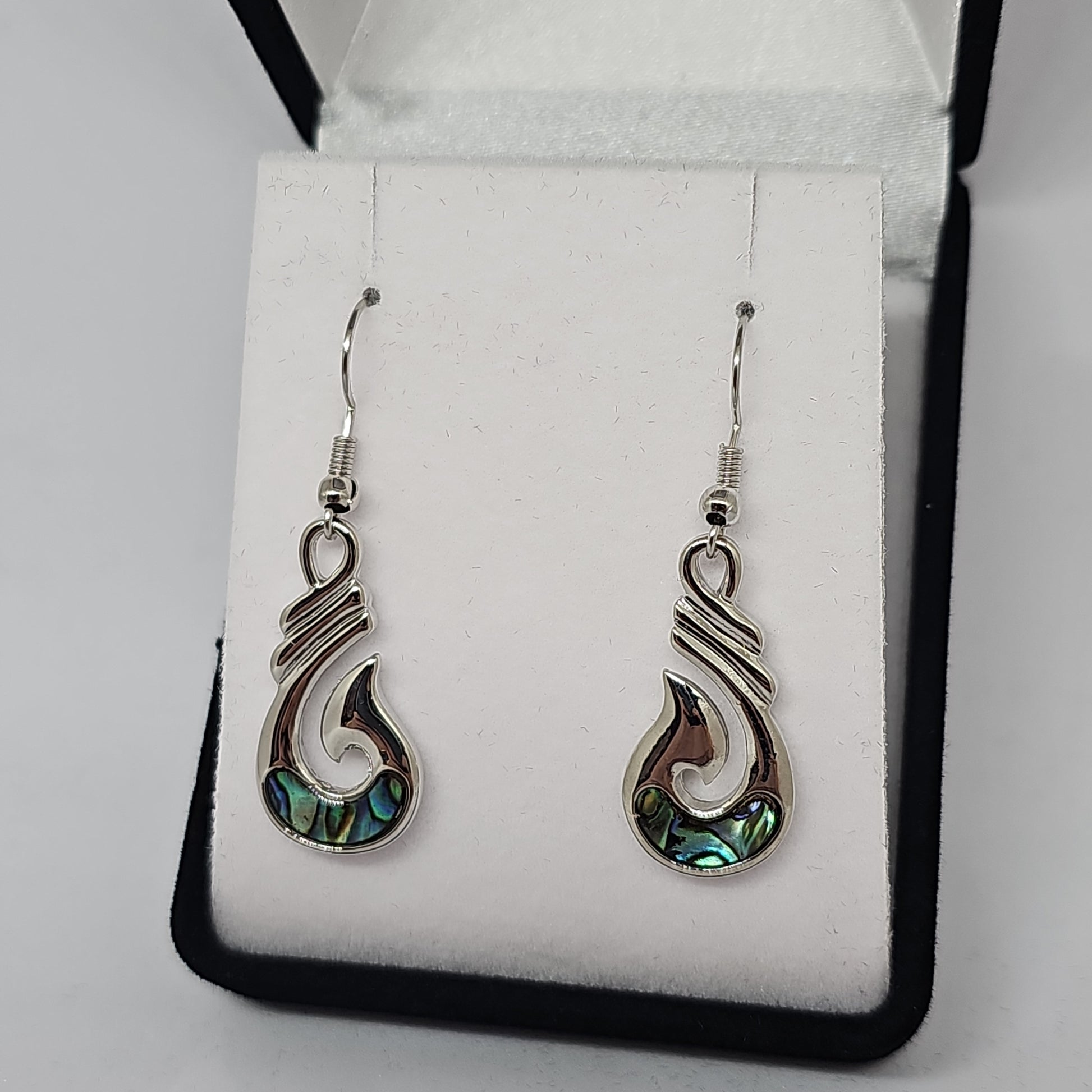 Paua earrings - hei matau - Rivendell Shop