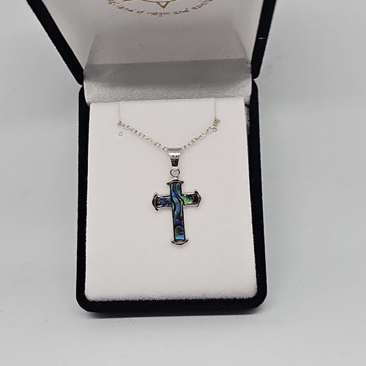 Paua pendant - cross - Rivendell Shop