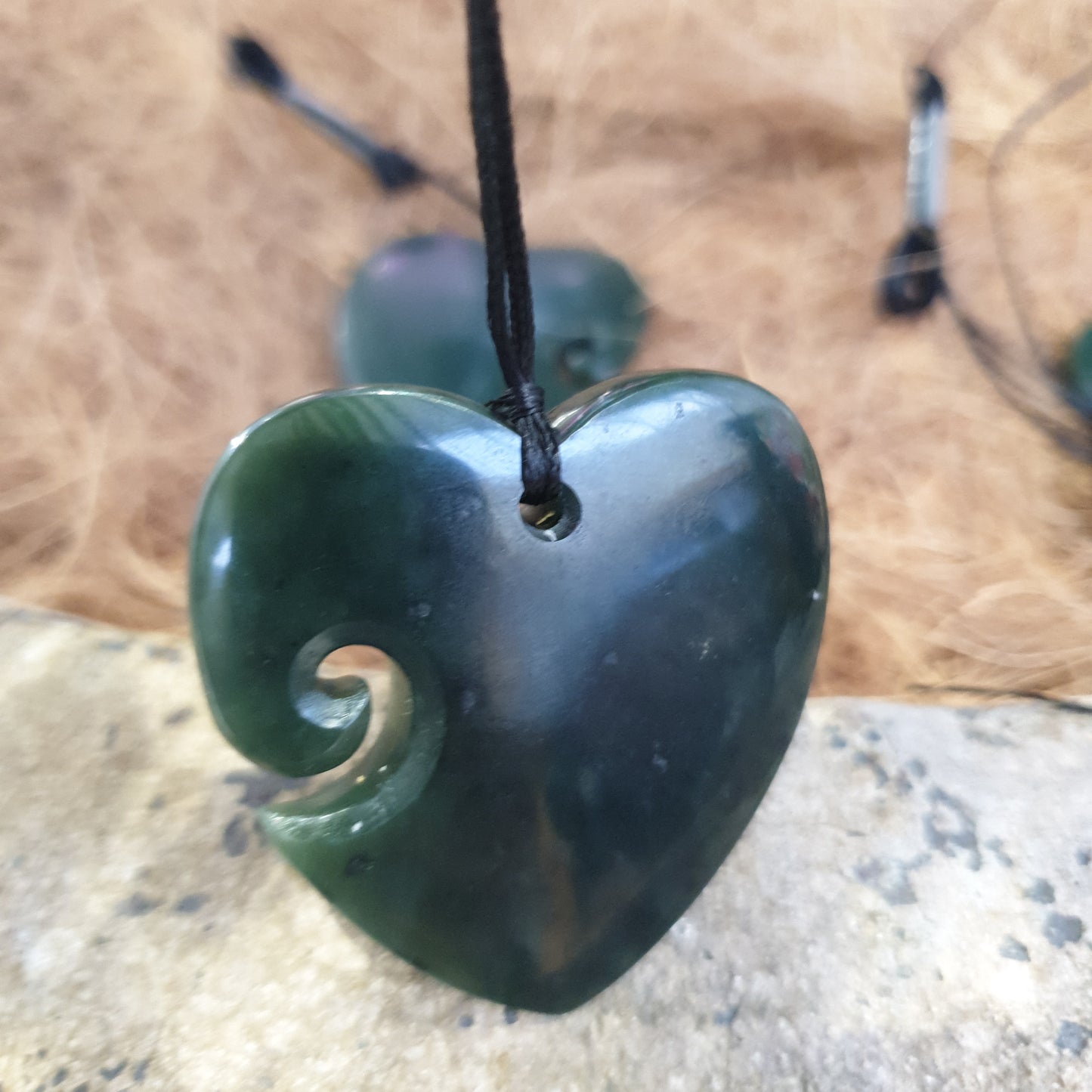 Heart Greenstone Pendant with Koru Indentation - Rivendell Shop