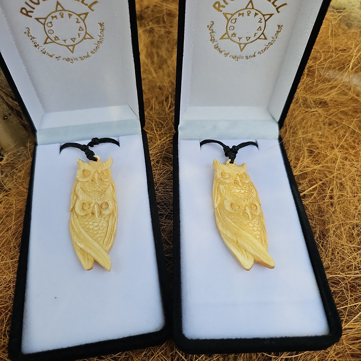 Owl Double Bone Carving - Rivendell Shop