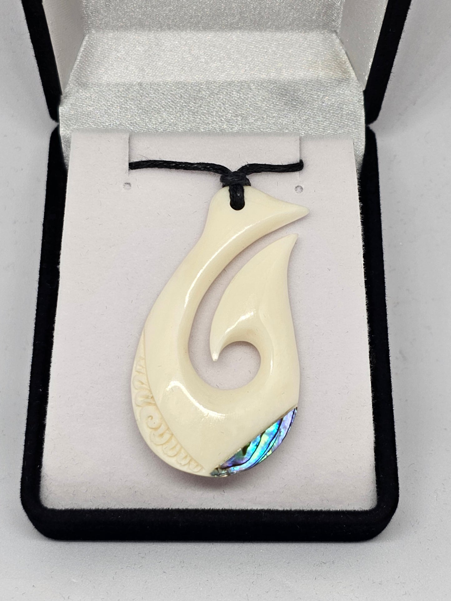 Handcarved Bone Pendant with Paua - Rivendell Shop