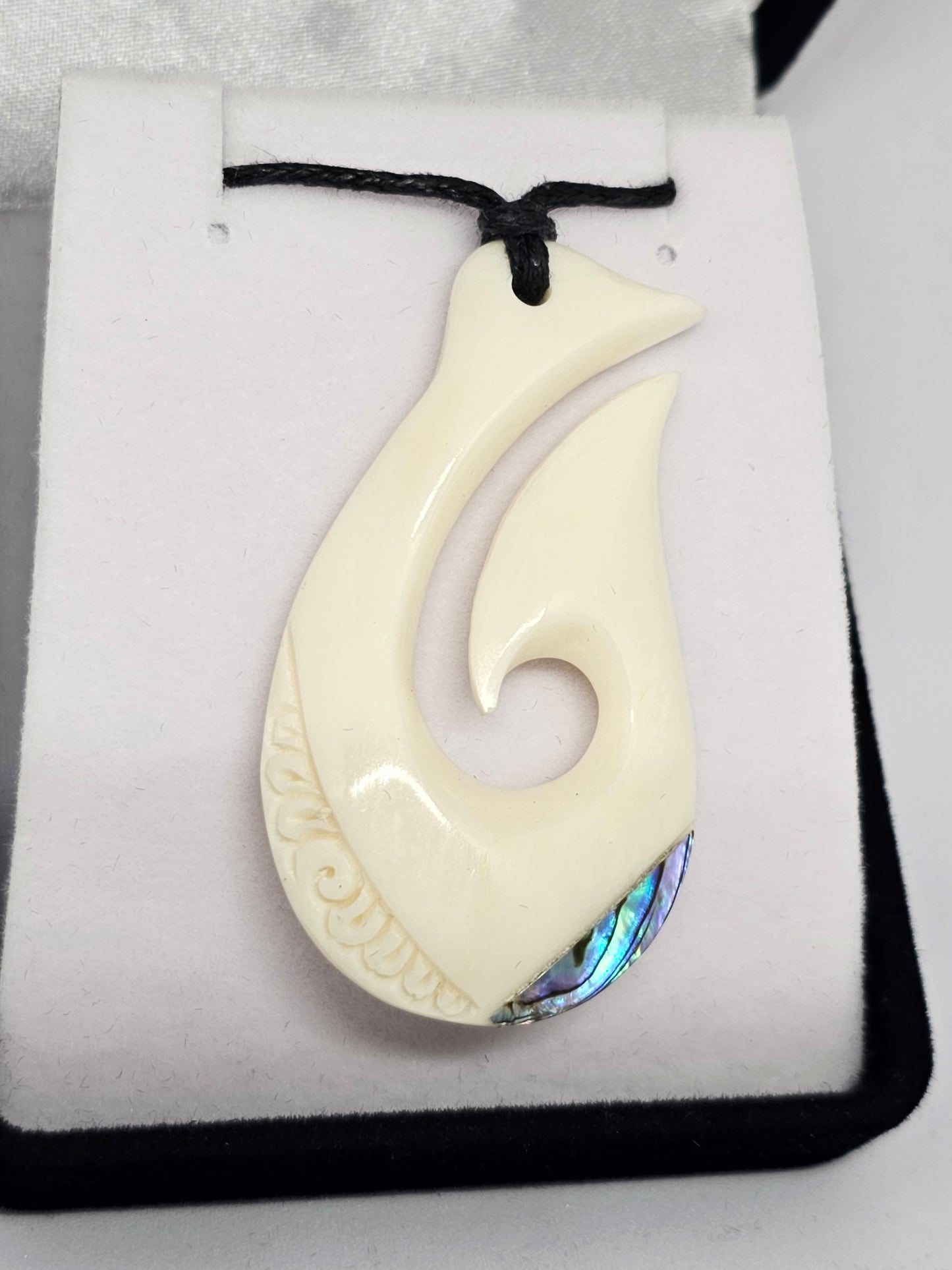 Handcarved Bone Pendant with Paua - Rivendell Shop