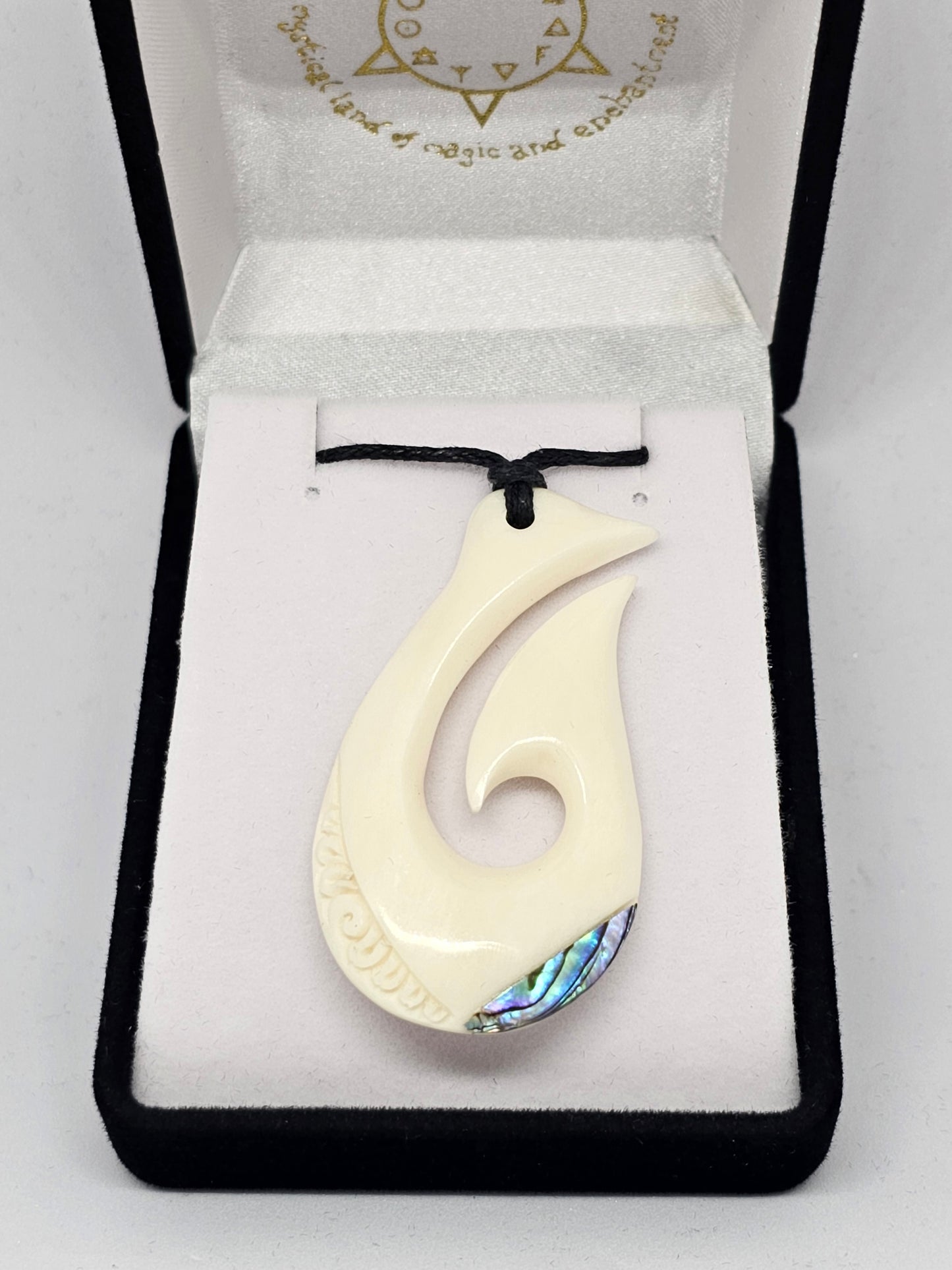 Handcarved Bone Pendant with Paua - Rivendell Shop