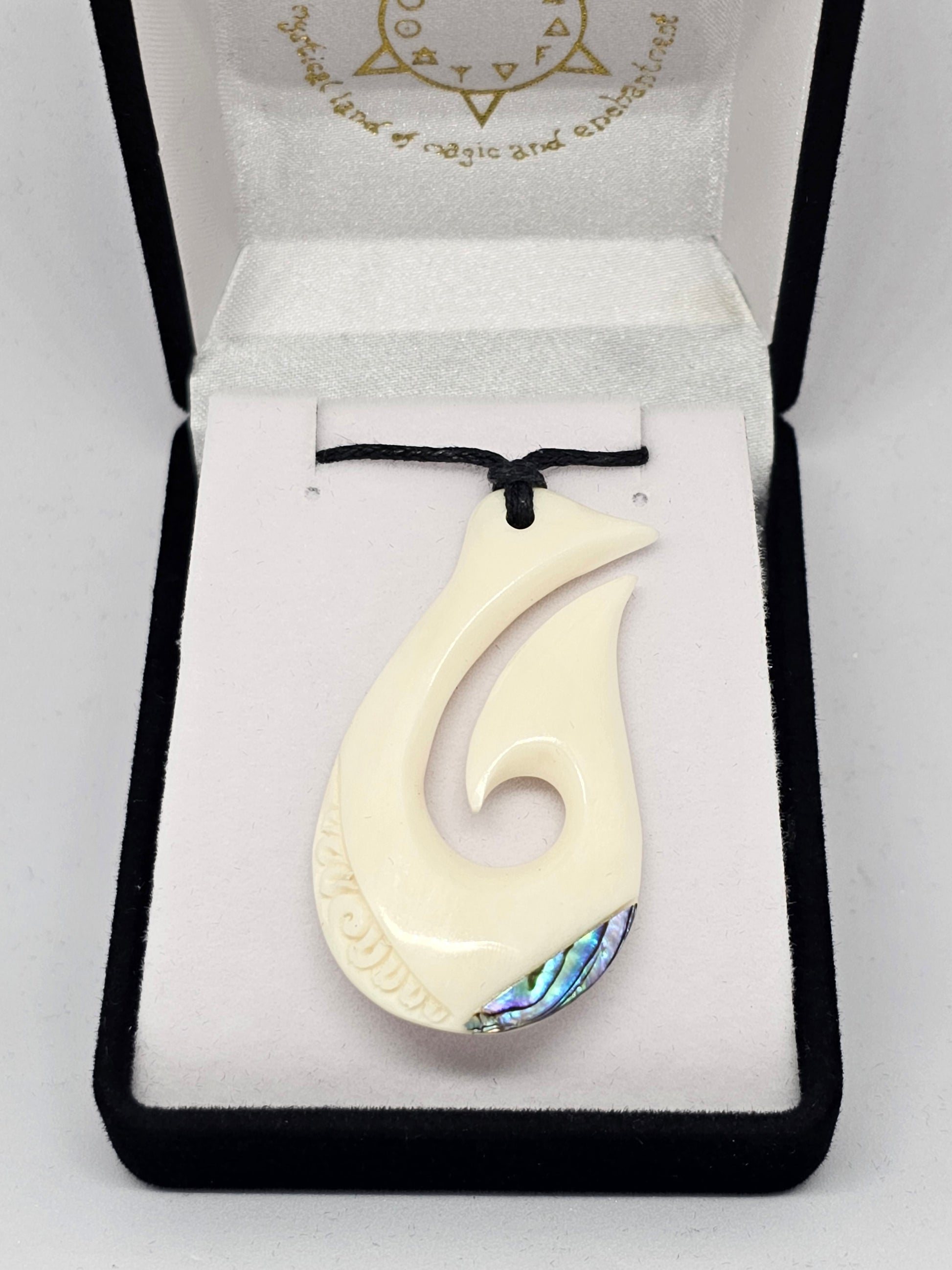 Handcarved Bone Pendant with Paua - Rivendell Shop