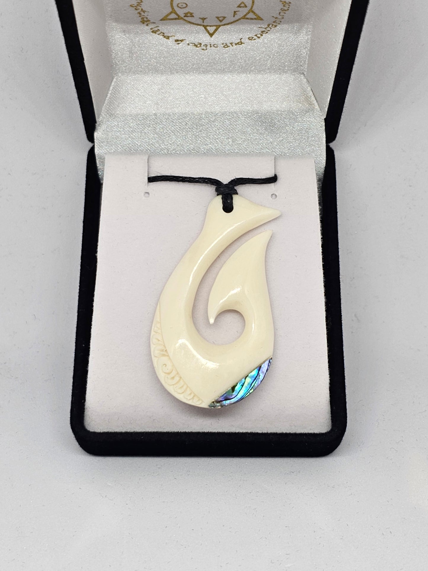 Handcarved Bone Pendant with Paua - Rivendell Shop