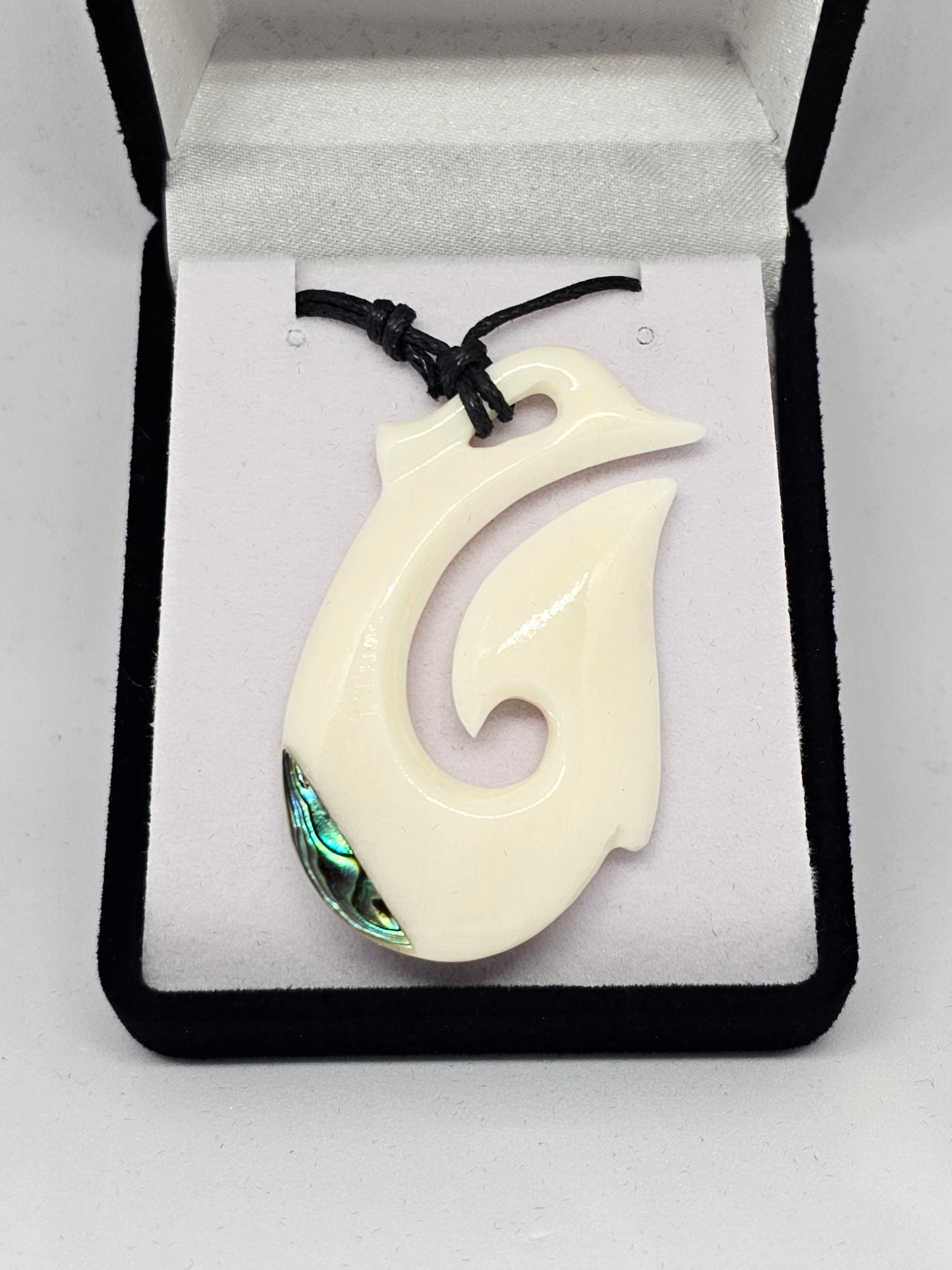 Handcarved Bone Pendant with Paua - Rivendell Shop