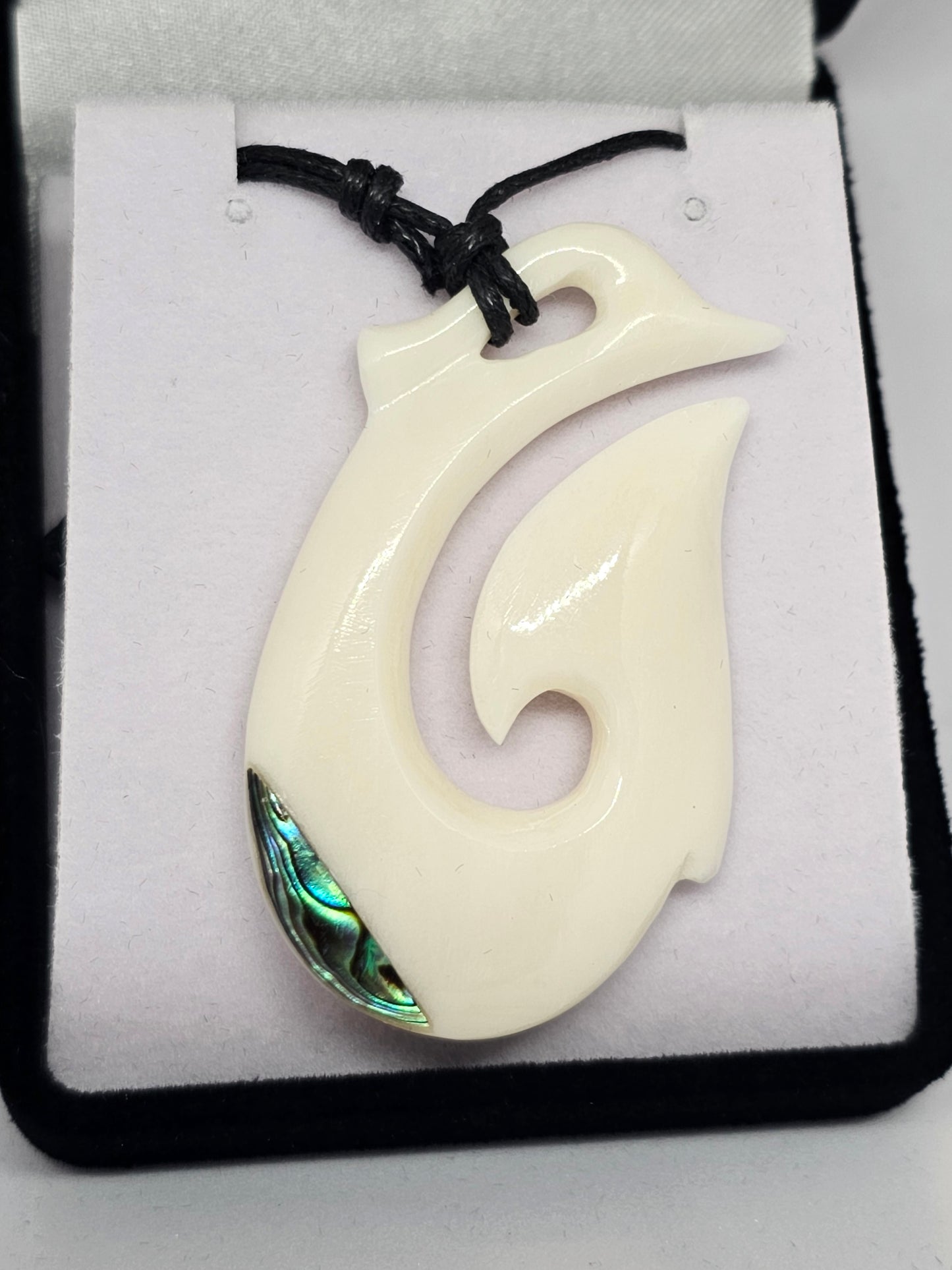 Handcarved Bone Pendant with Paua - Rivendell Shop