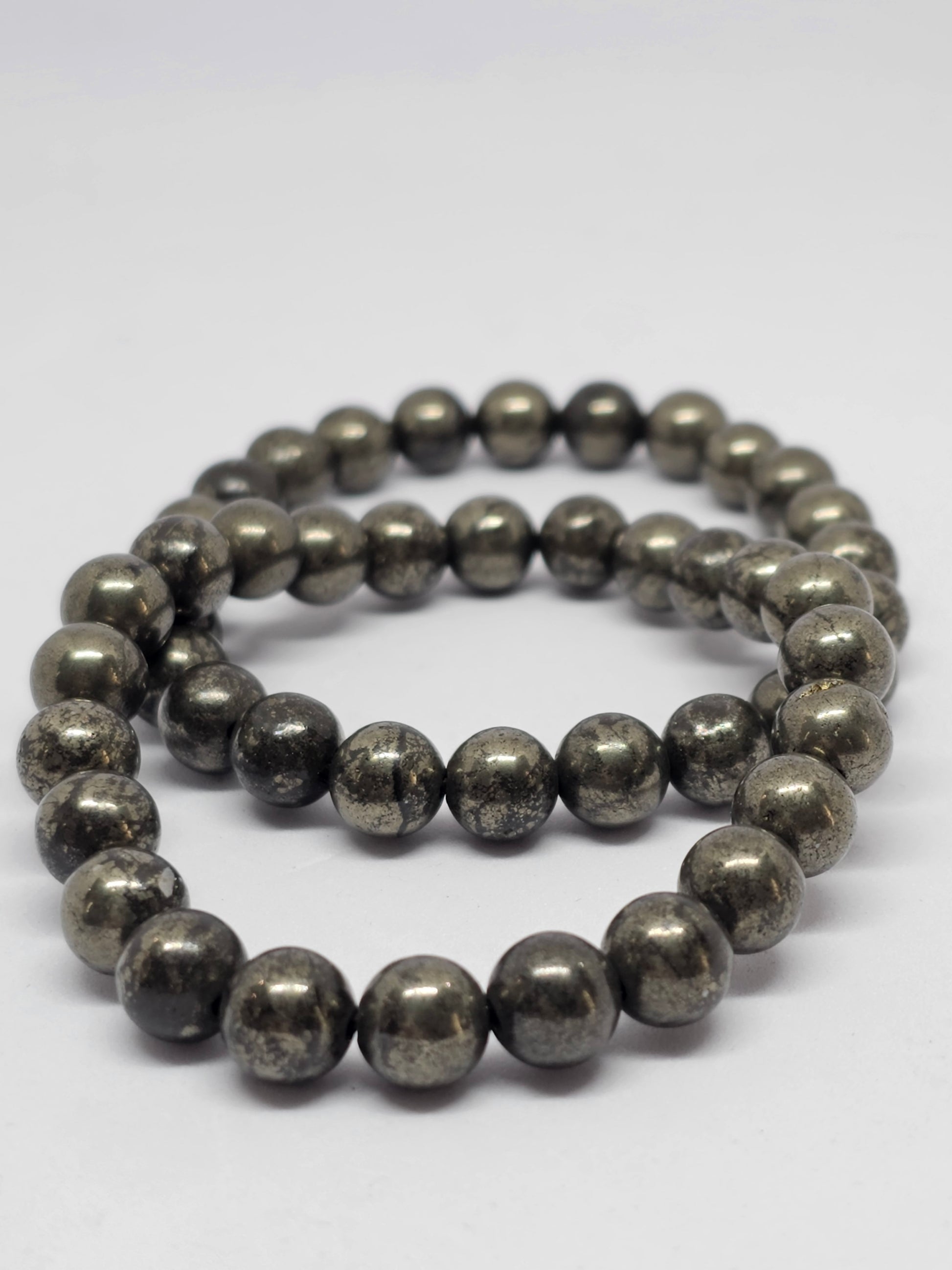 Pyrite Round Bead Crystal Bracelet - Rivendell Shop