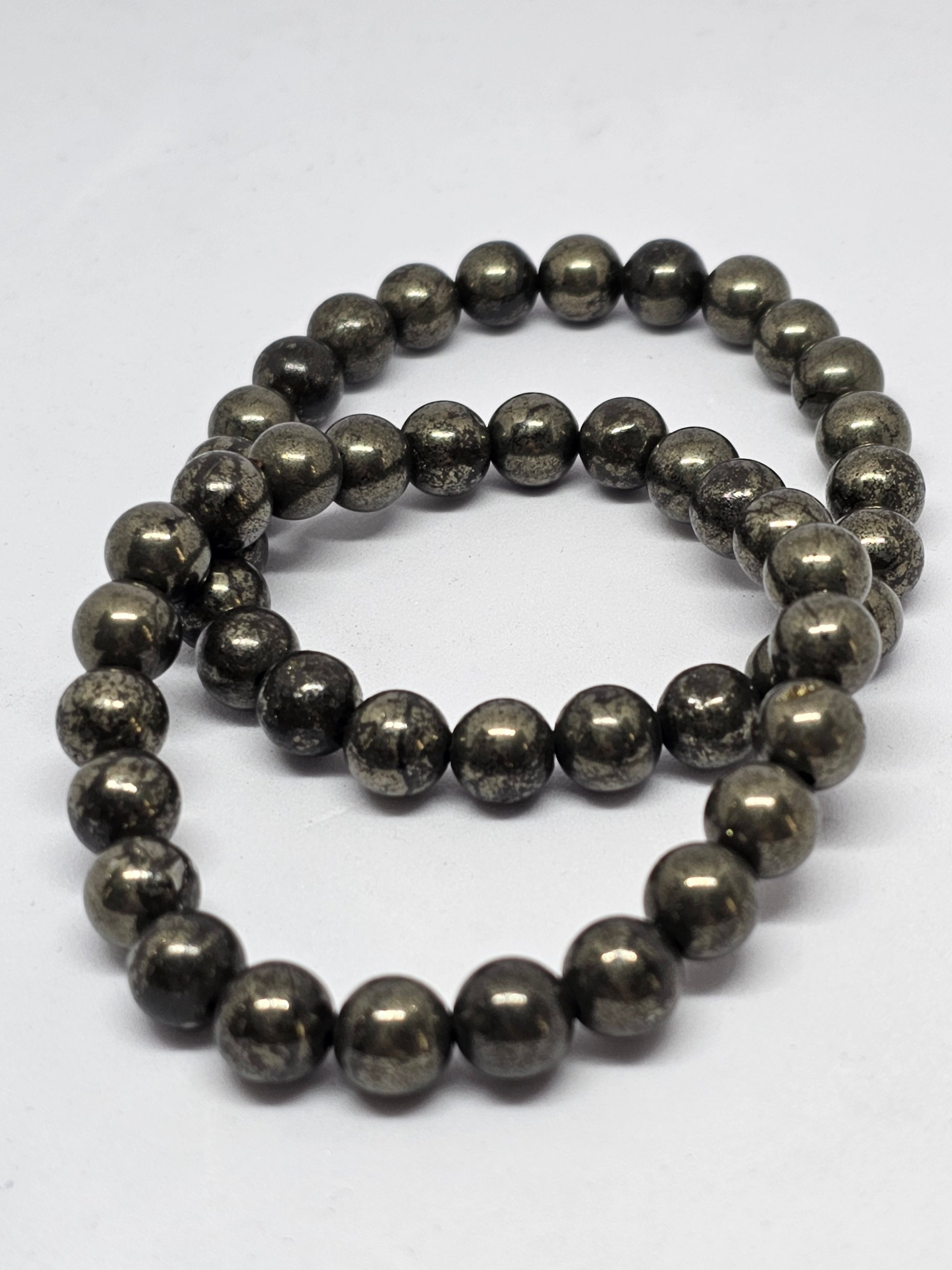 Pyrite Round Bead Crystal Bracelet - Rivendell Shop