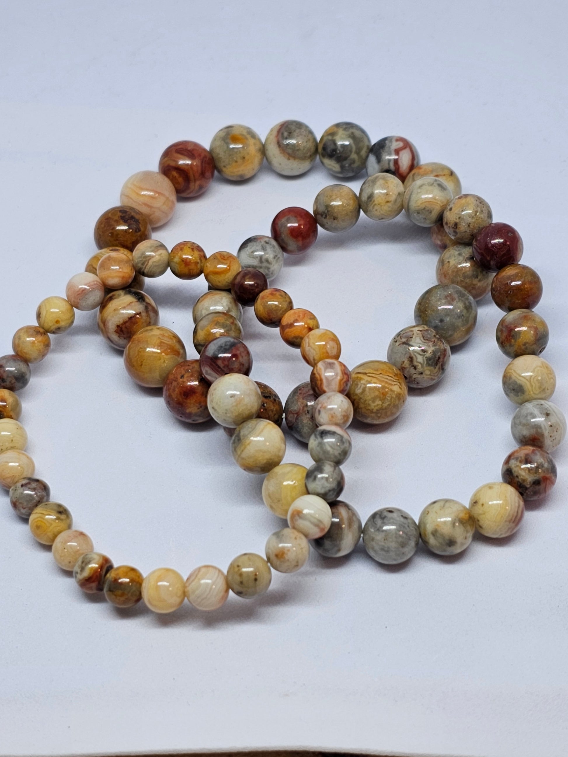 Crazy Lace Agate Round Bead Bracelet - Rivendell Shop