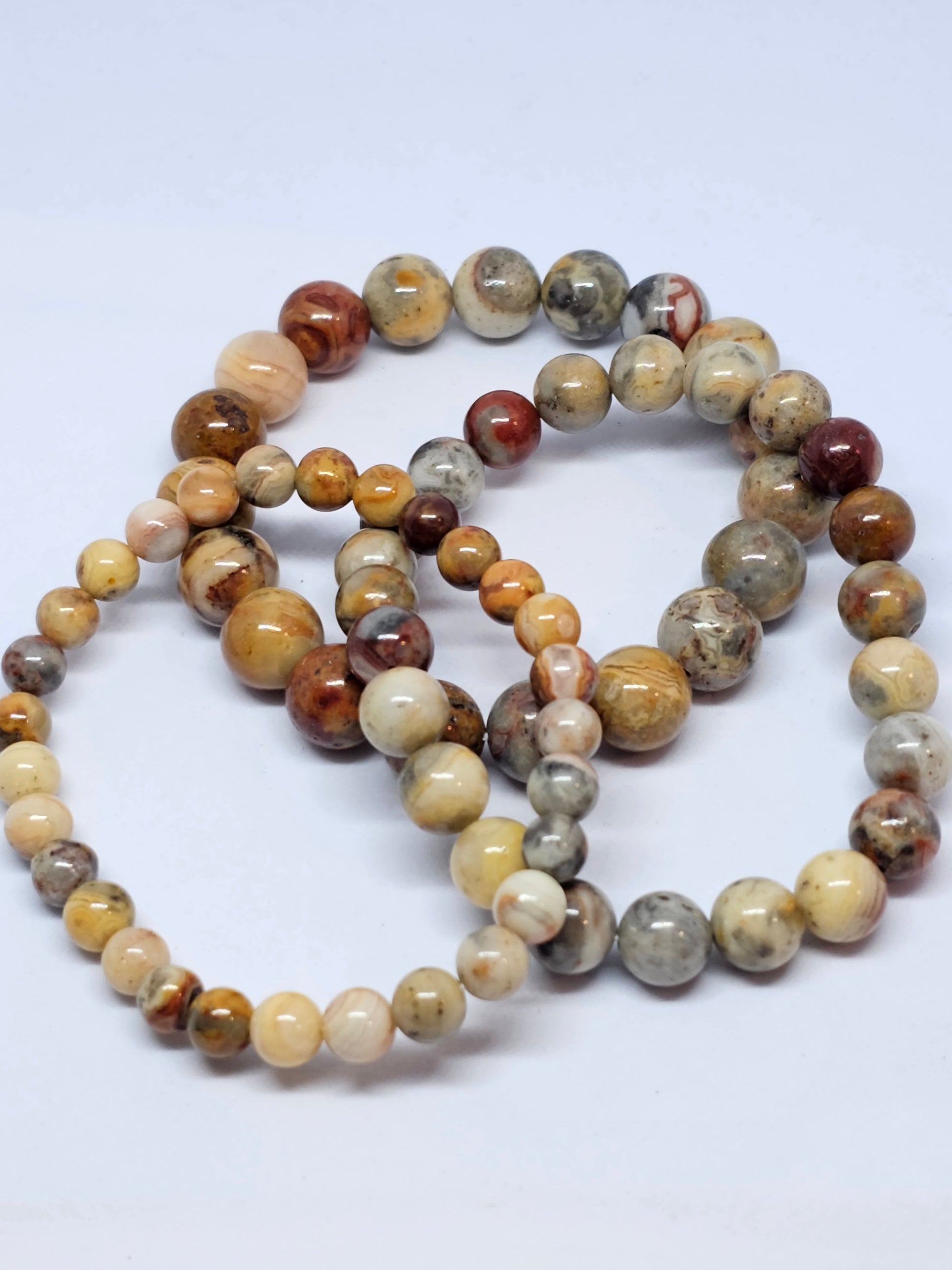 Crazy Lace Agate Round Bead Bracelet - Rivendell Shop