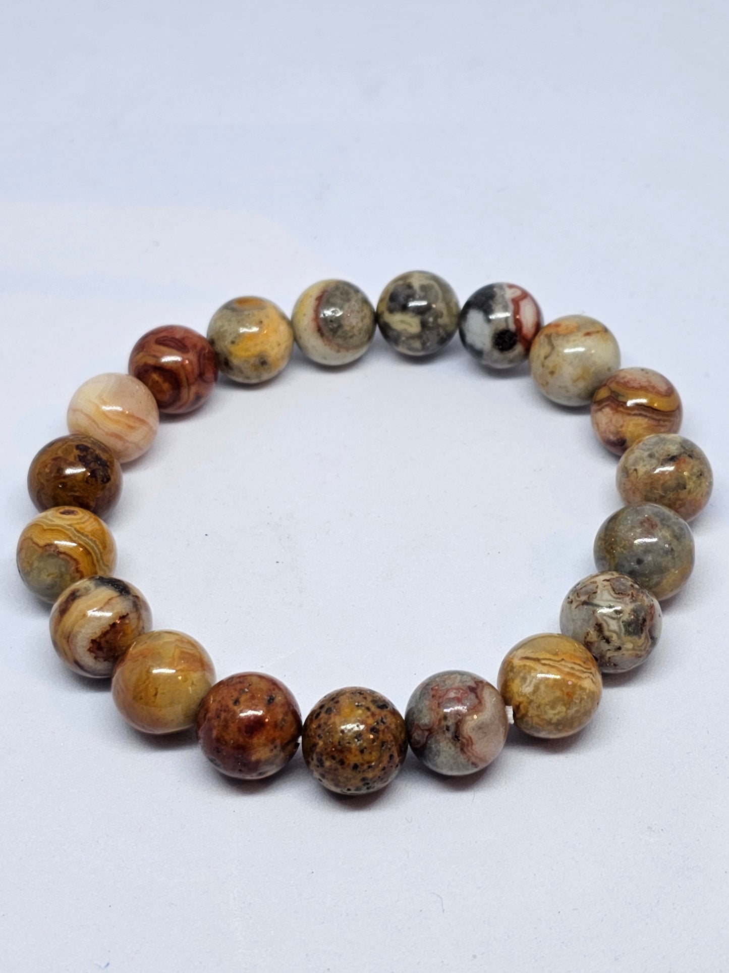 Crazy Lace Agate Round Bead Bracelet - Rivendell Shop