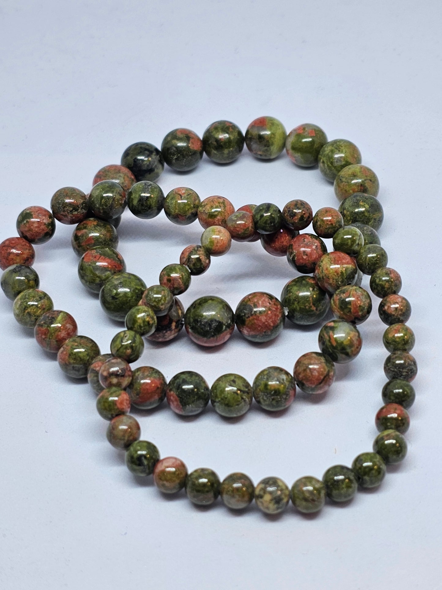 Unakite Round Bead Crystal Bracelet - Rivendell Shop