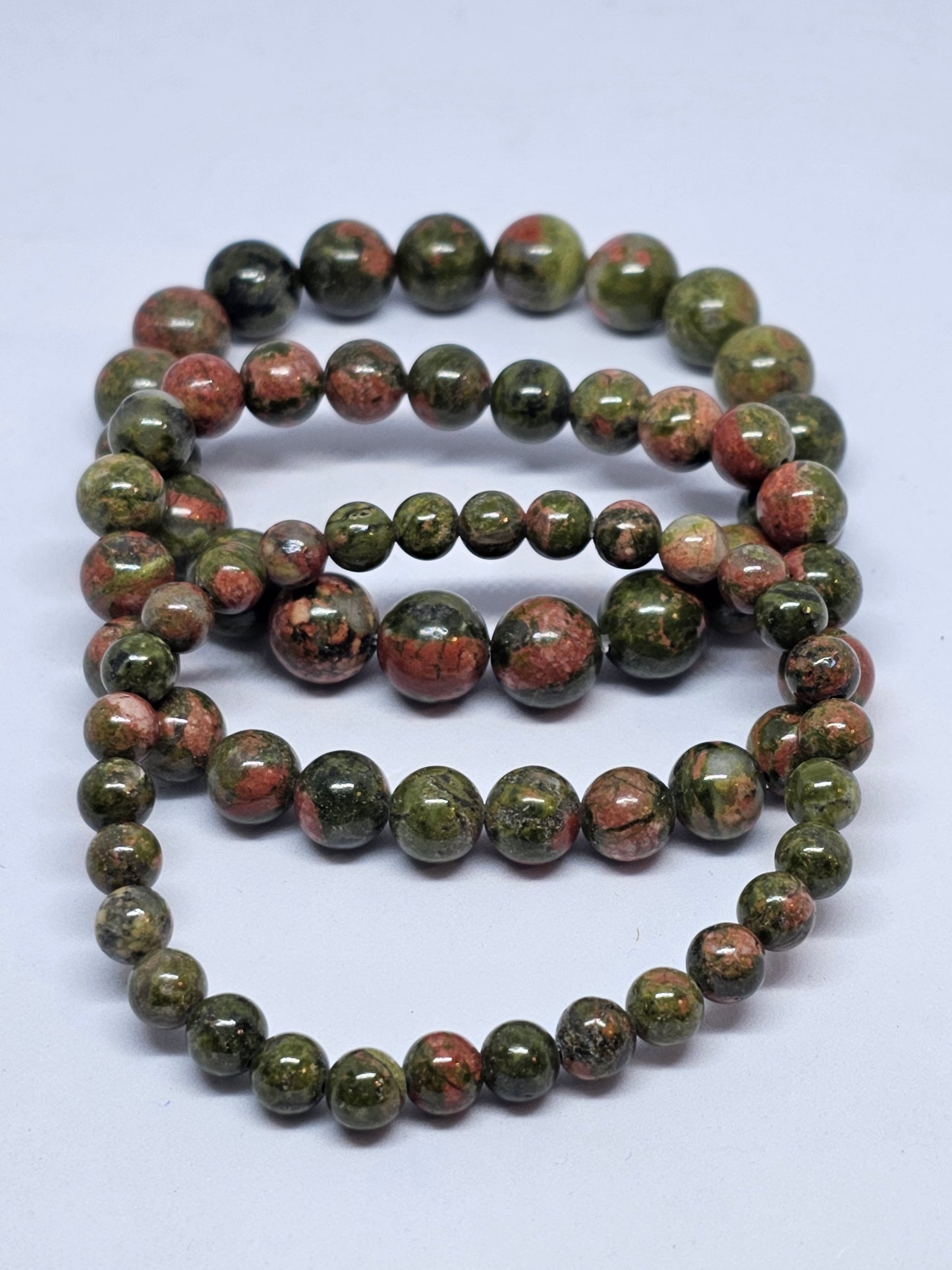 Unakite Round Bead Crystal Bracelet - Rivendell Shop