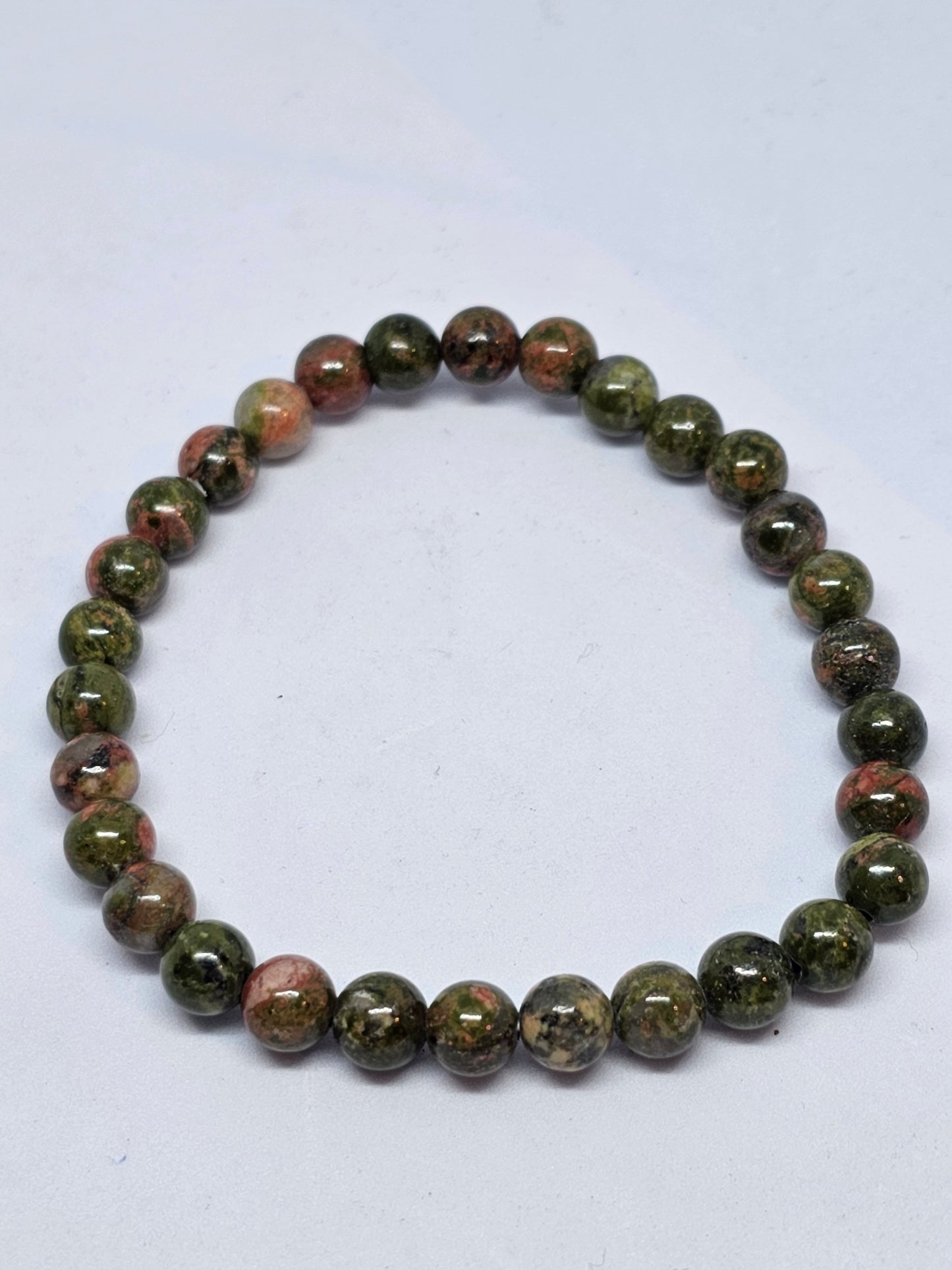 Unakite Round Bead Crystal Bracelet - Rivendell Shop