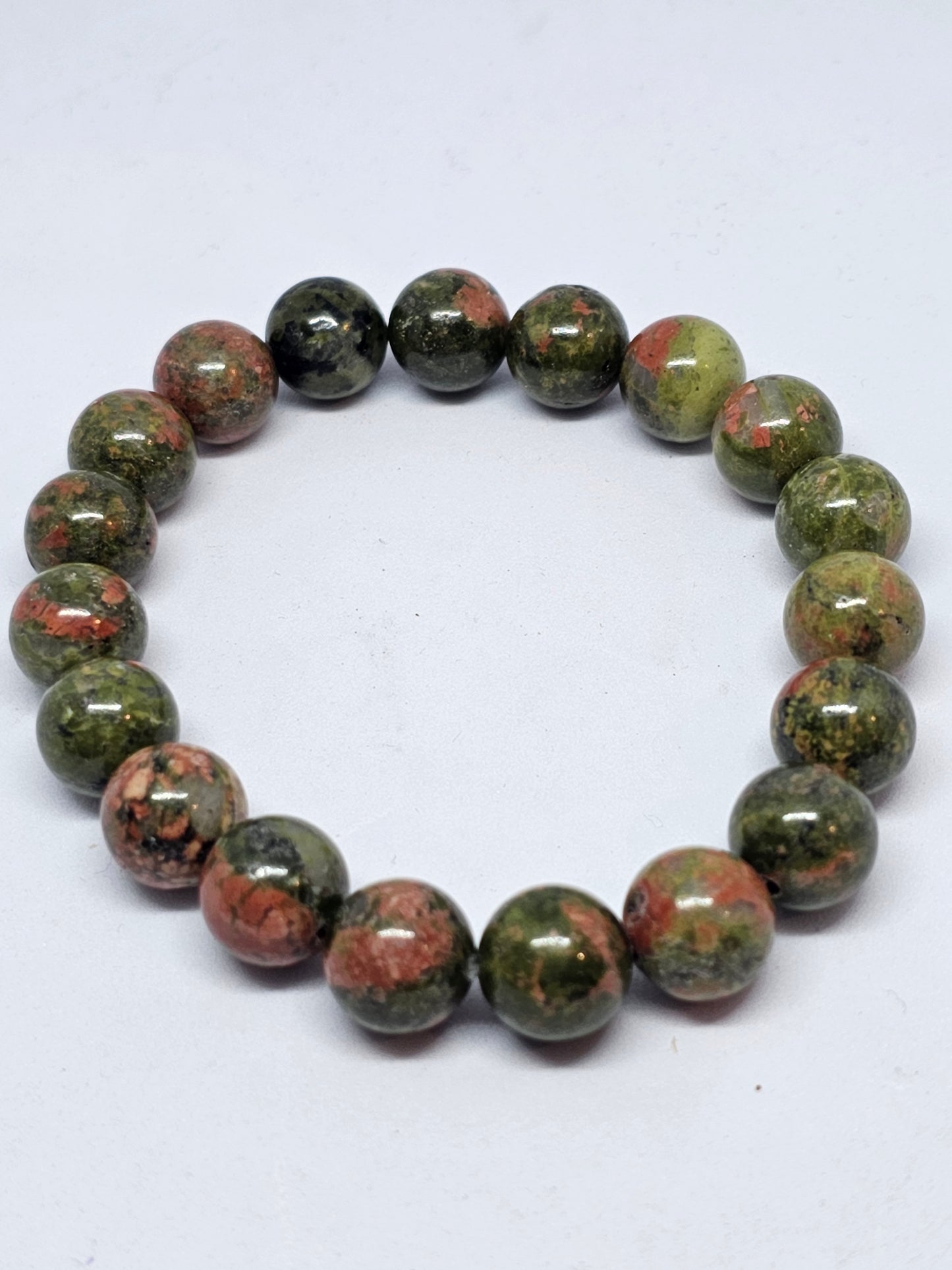 Unakite Round Bead Crystal Bracelet - Rivendell Shop