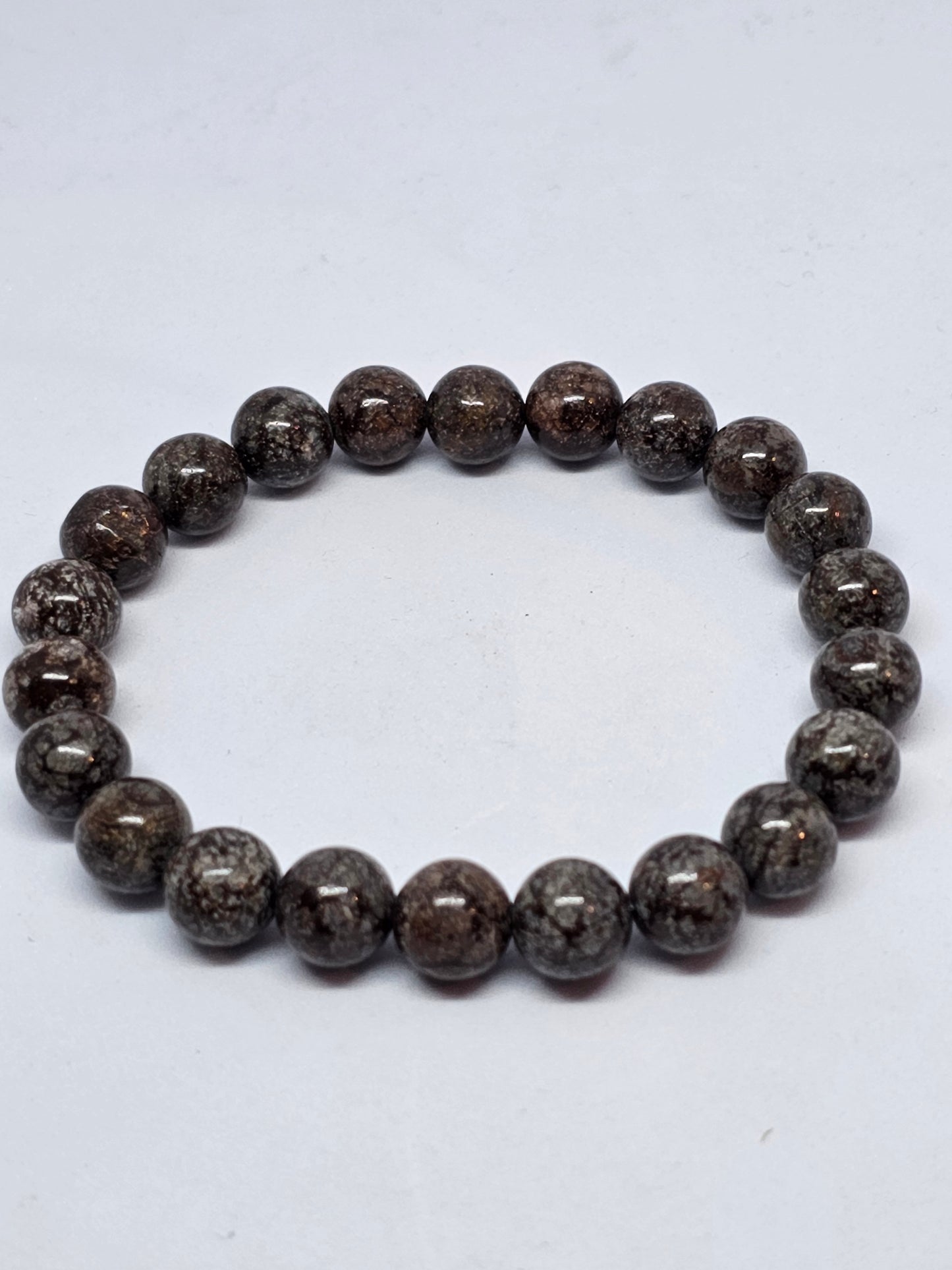 Brown Snowflake Obsidian Round Bead Crystal Bracelet - Rivendell Shop