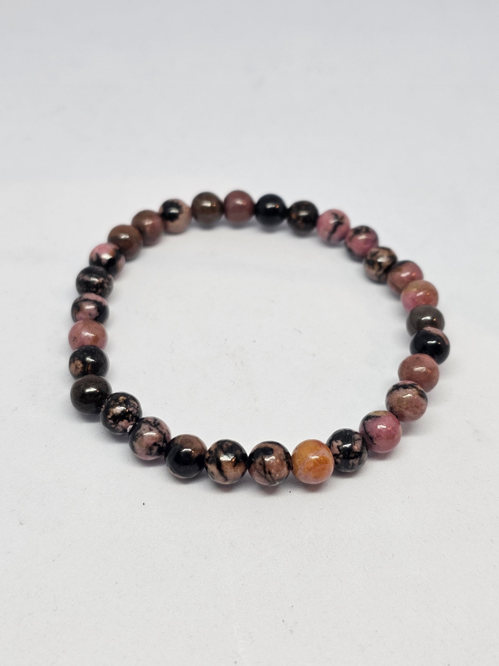 Rhodonite Round Bead Crystal Bracelet - Rivendell Shop