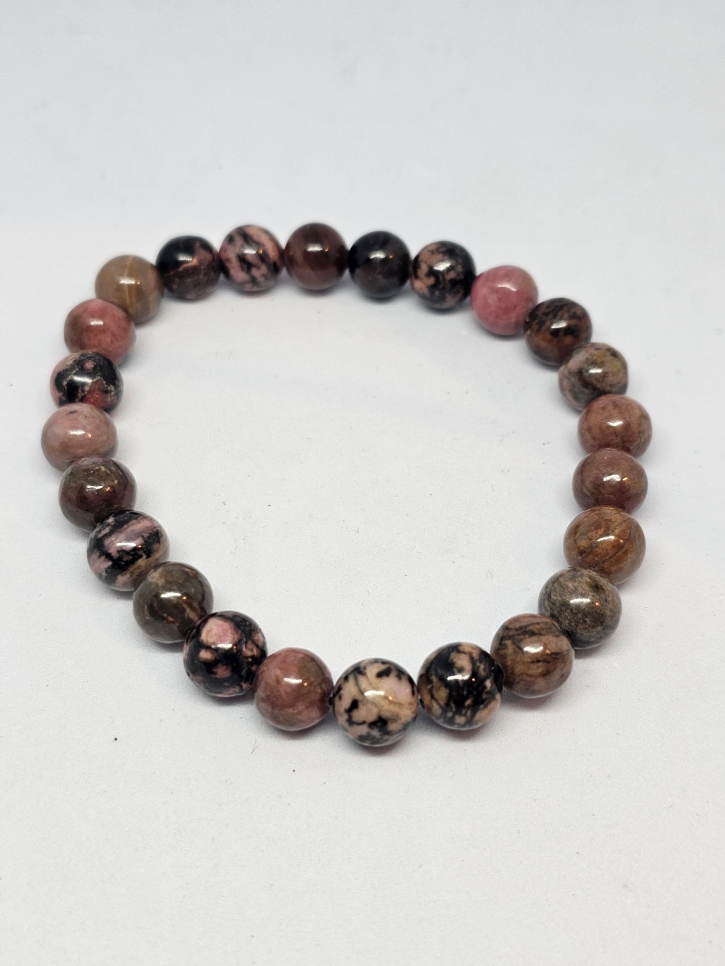 Rhodonite Round Bead Crystal Bracelet - Rivendell Shop