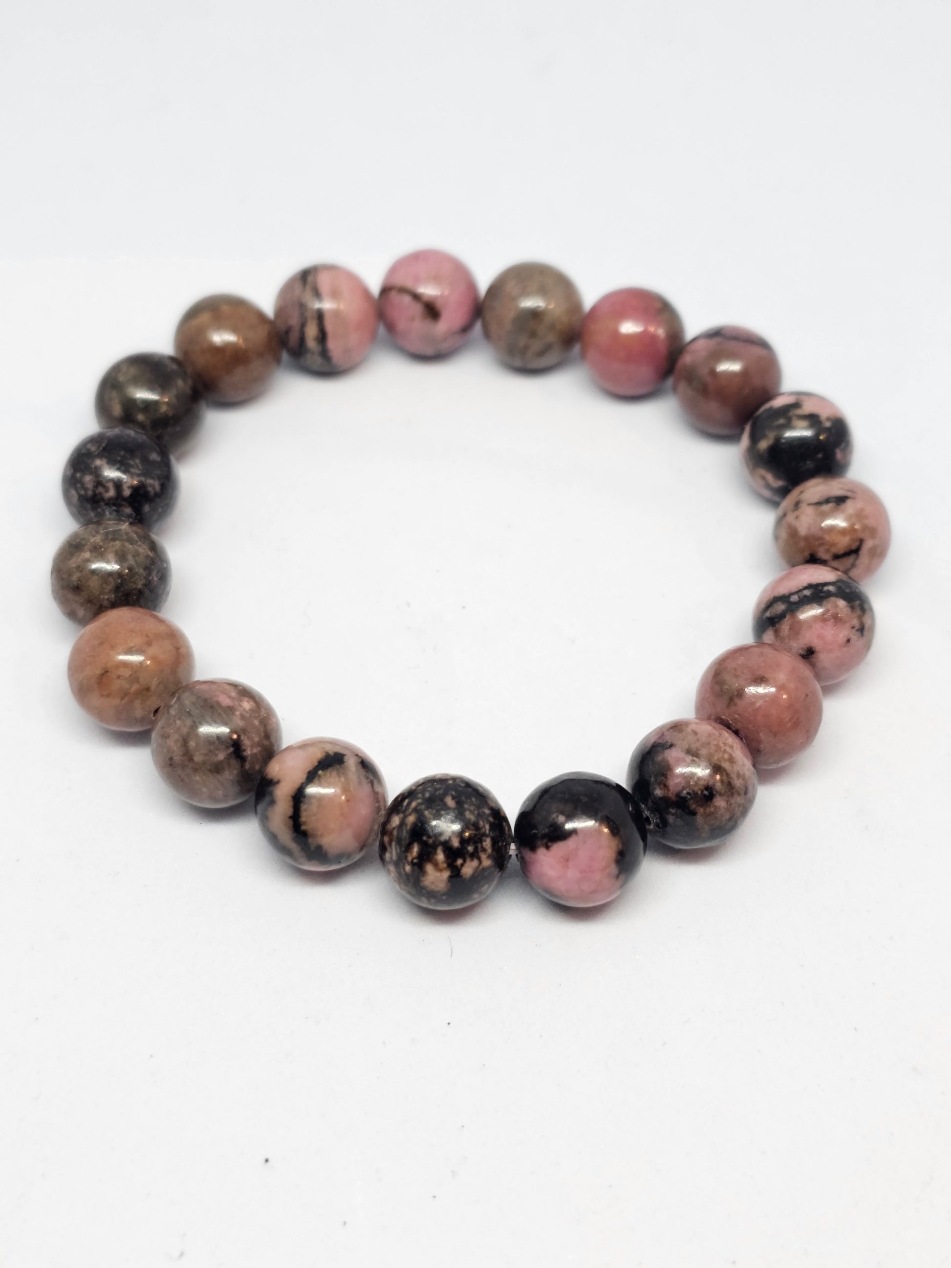 Rhodonite Round Bead Crystal Bracelet - Rivendell Shop