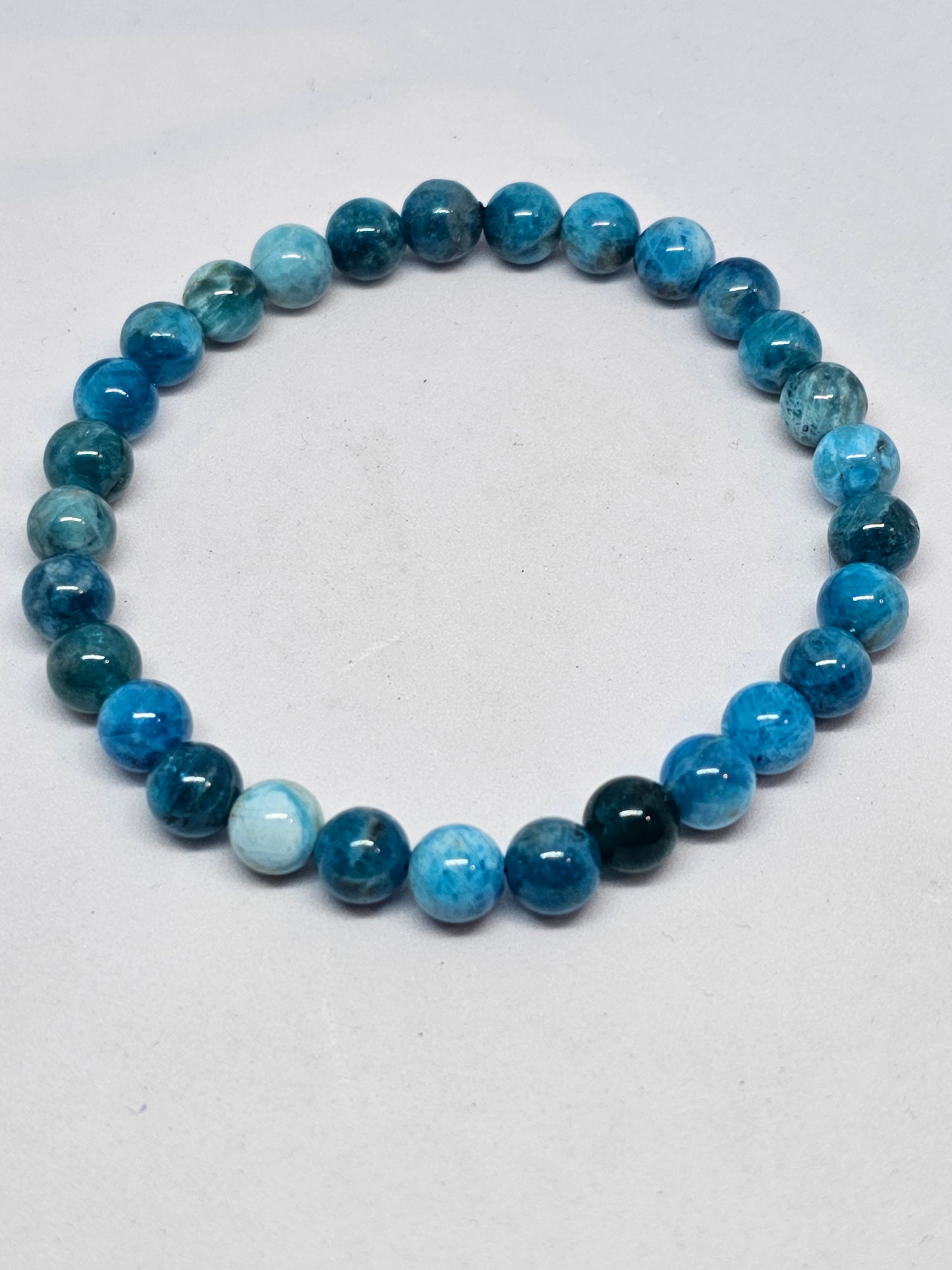 Blue Apatite Round Bead Crystal Bracelet - Rivendell Shop