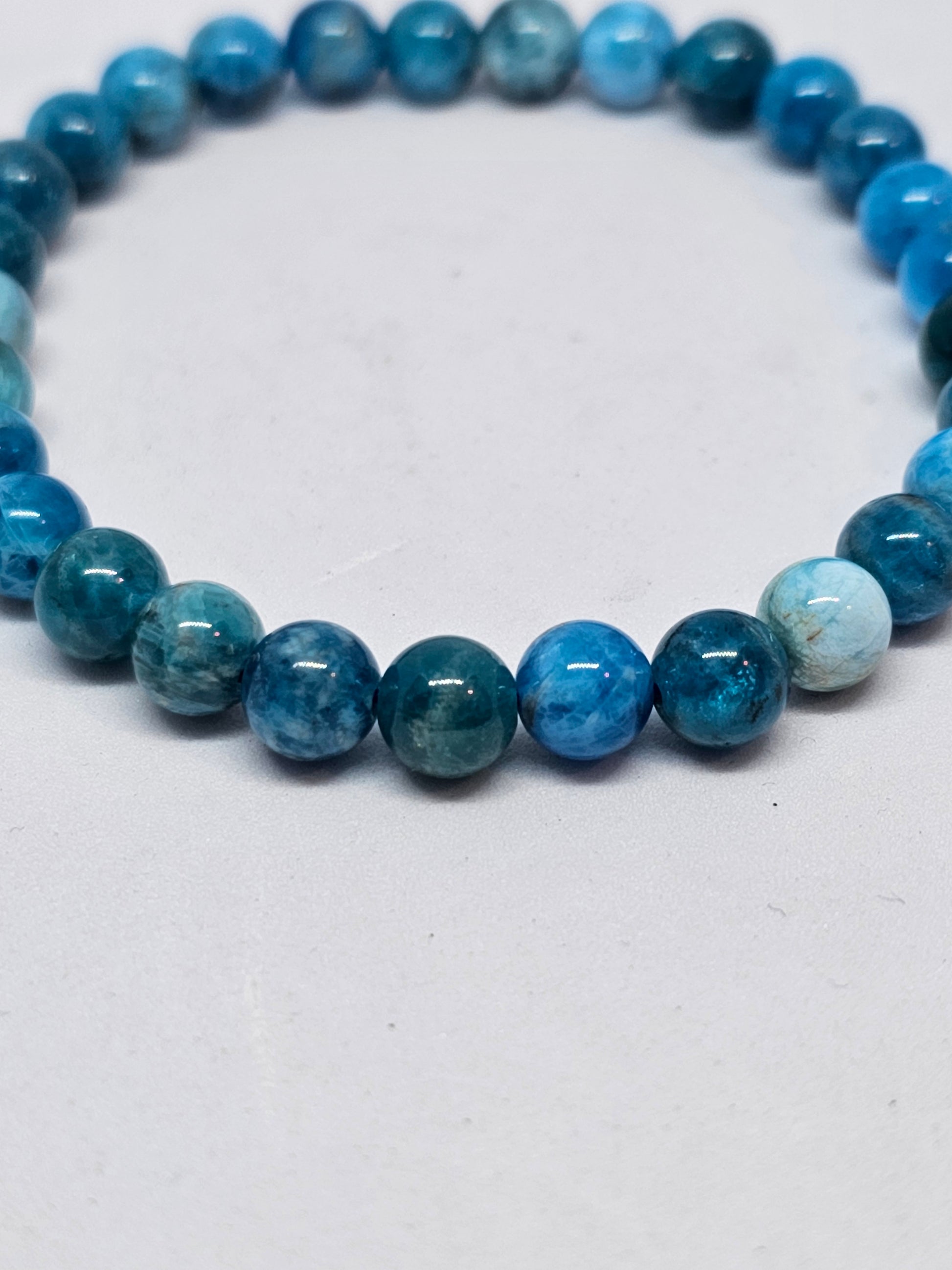 Blue Apatite Round Bead Crystal Bracelet - Rivendell Shop