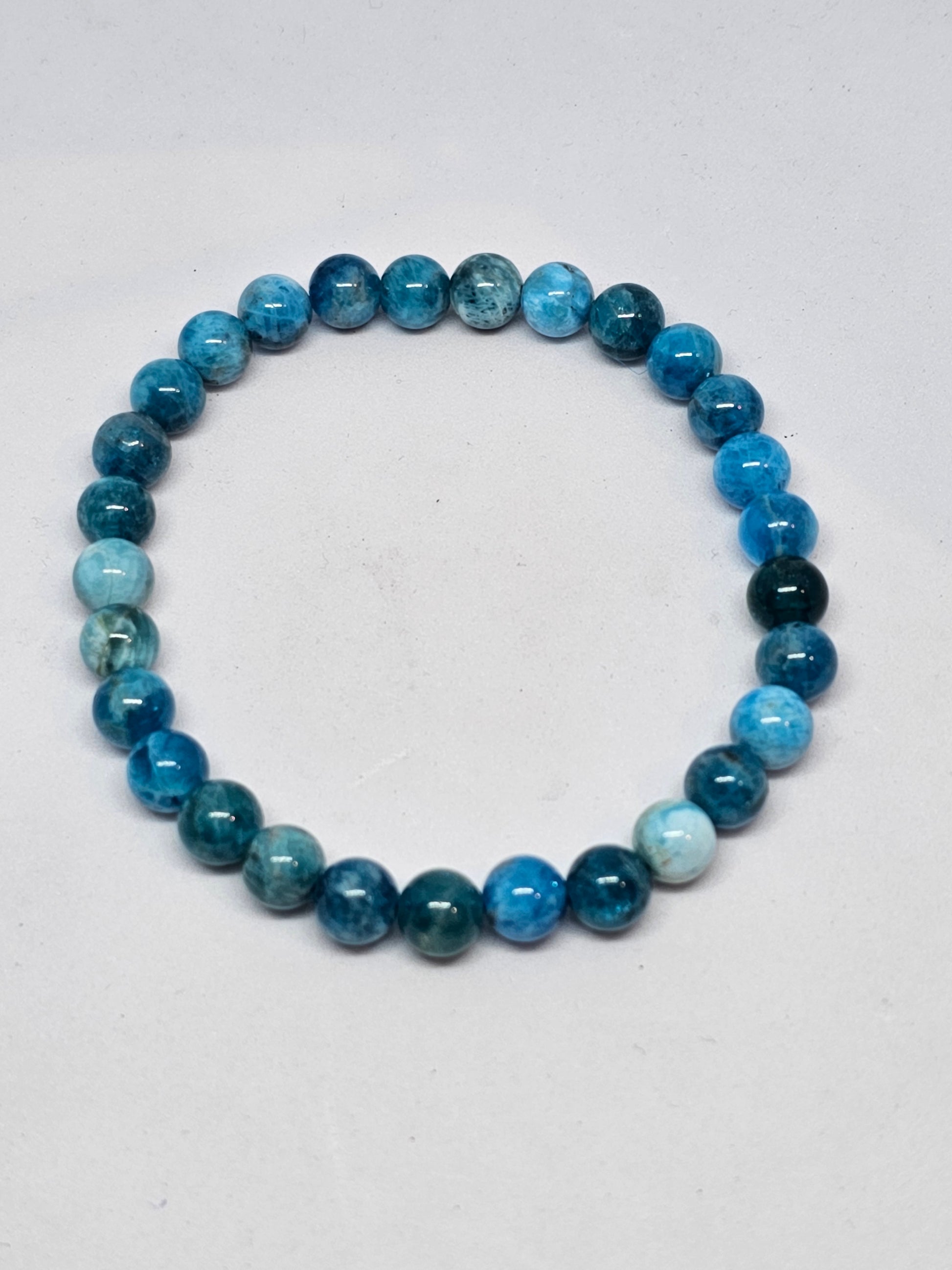 Blue Apatite Round Bead Crystal Bracelet - Rivendell Shop