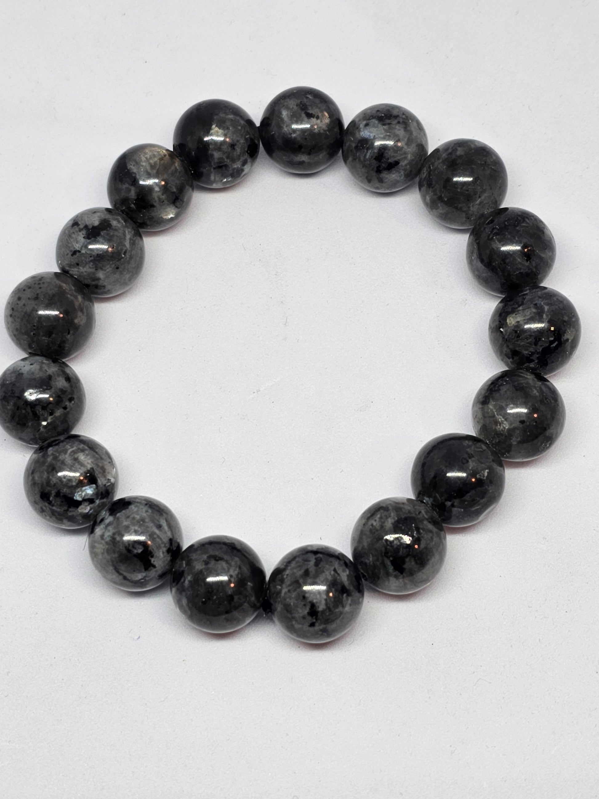 Larvakite Round Bead Crystal Bracelet - Rivendell Shop