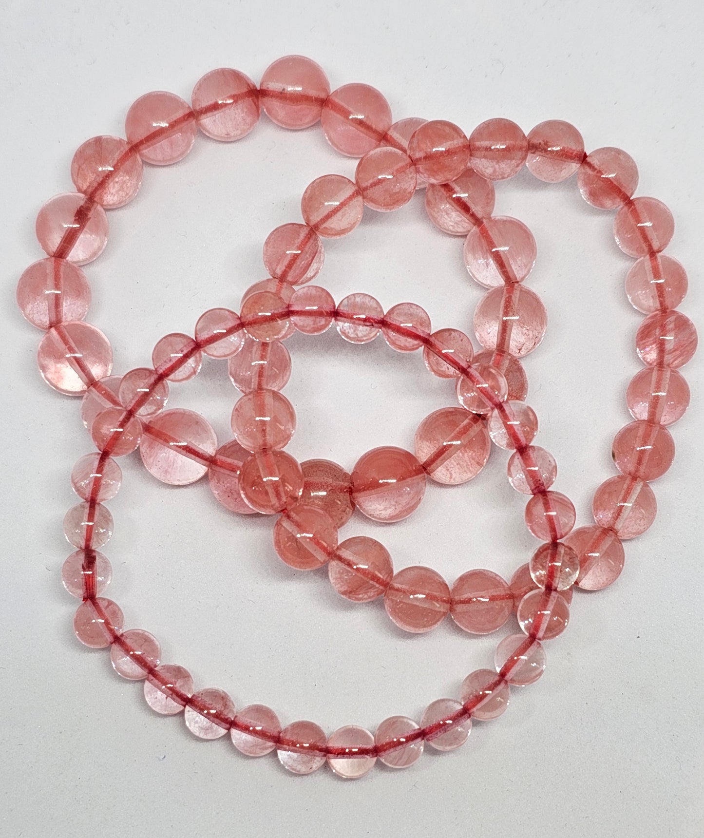 Cherry Quartz Round Bead Crystal Bracelet - Rivendell Shop