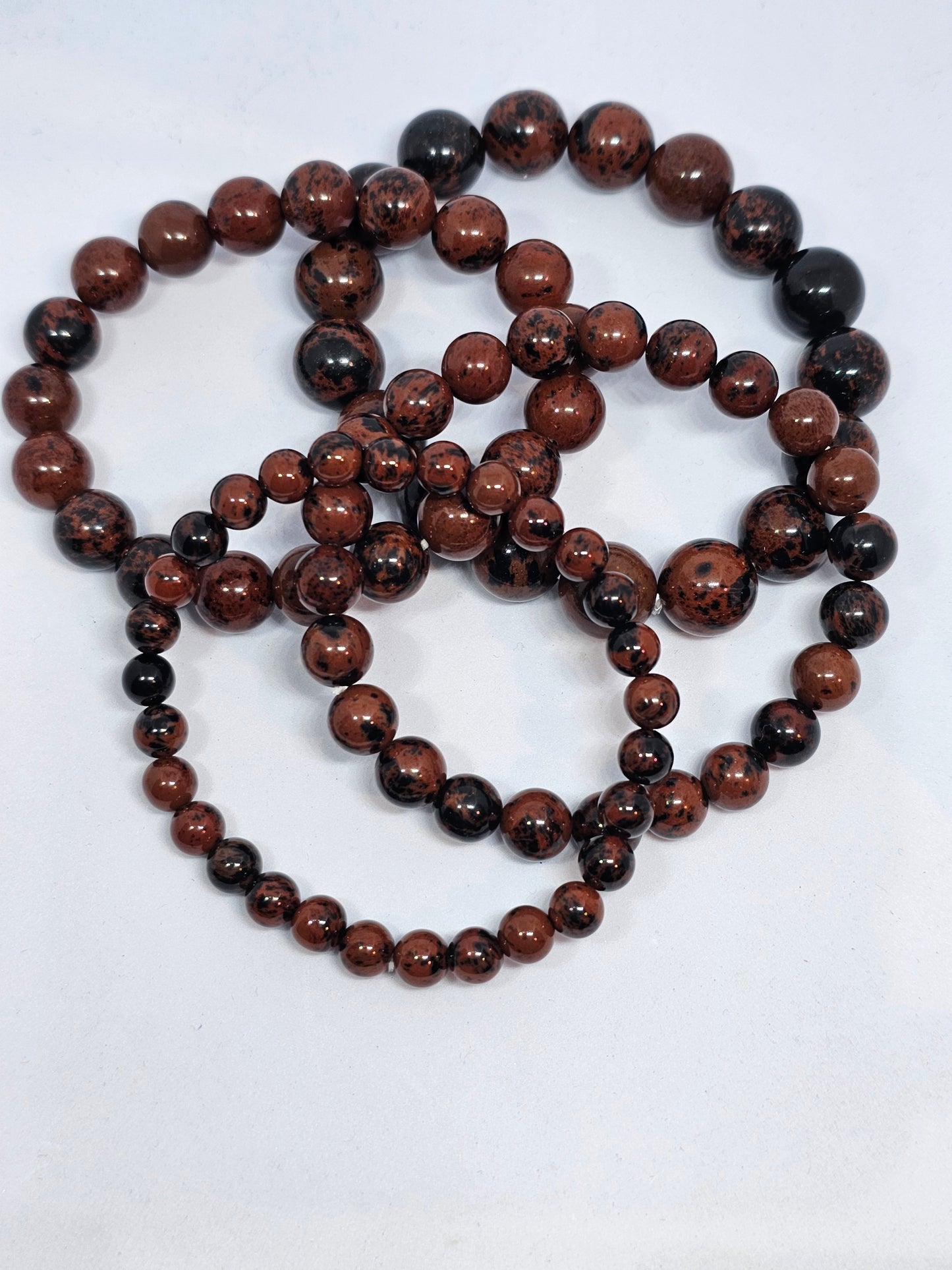 Mahogany Obsidian Round Bead Crystal Bracelet - Rivendell Shop