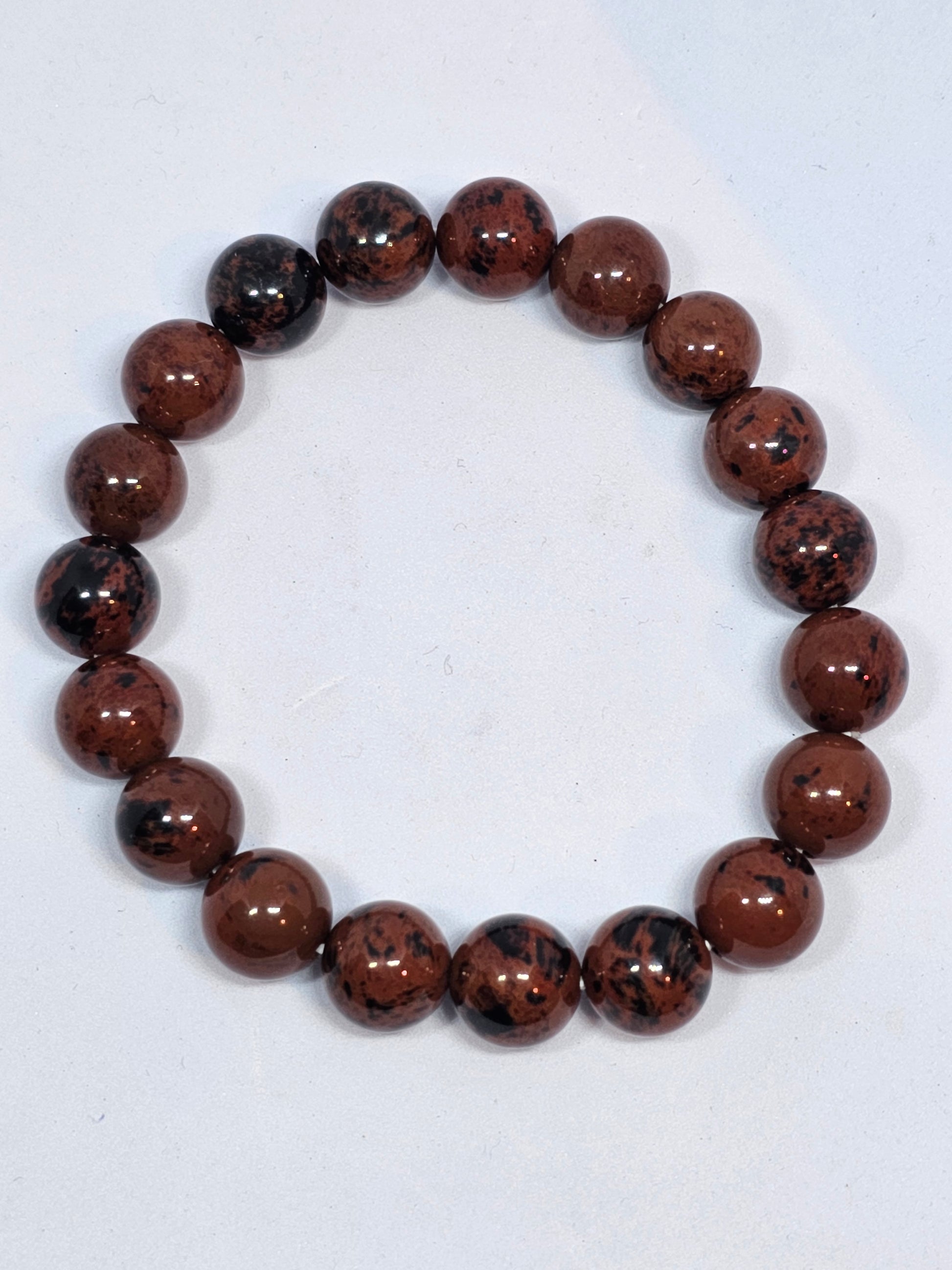 Mahogany Obsidian Round Bead Crystal Bracelet - Rivendell Shop