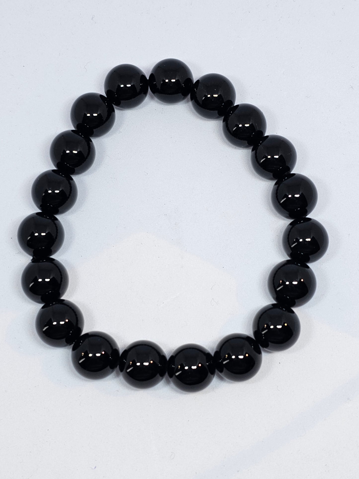 Black Onyx Round Bead Crystal Bracelet - Rivendell Shop