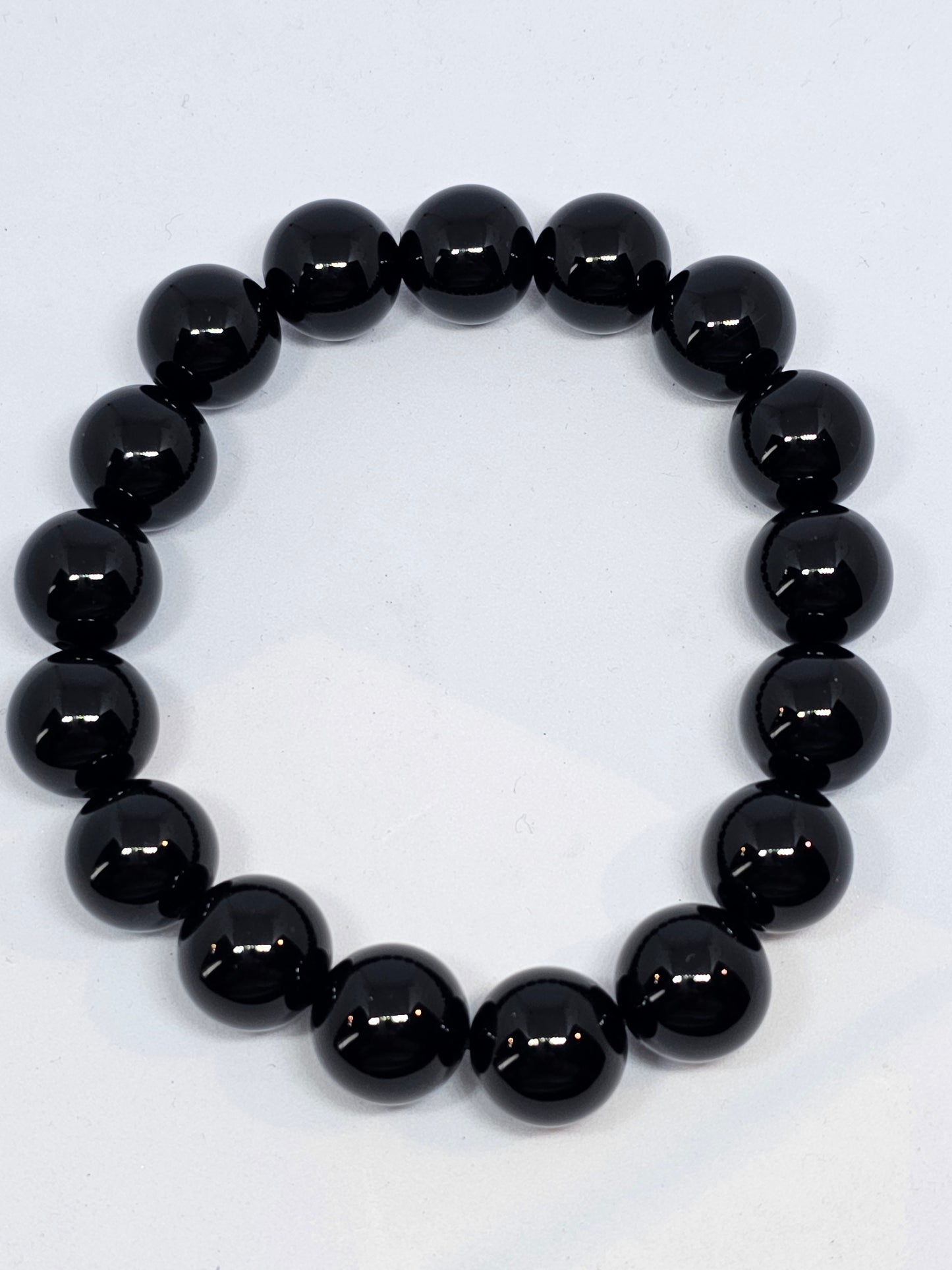 Black Onyx Round Bead Crystal Bracelet - Rivendell Shop