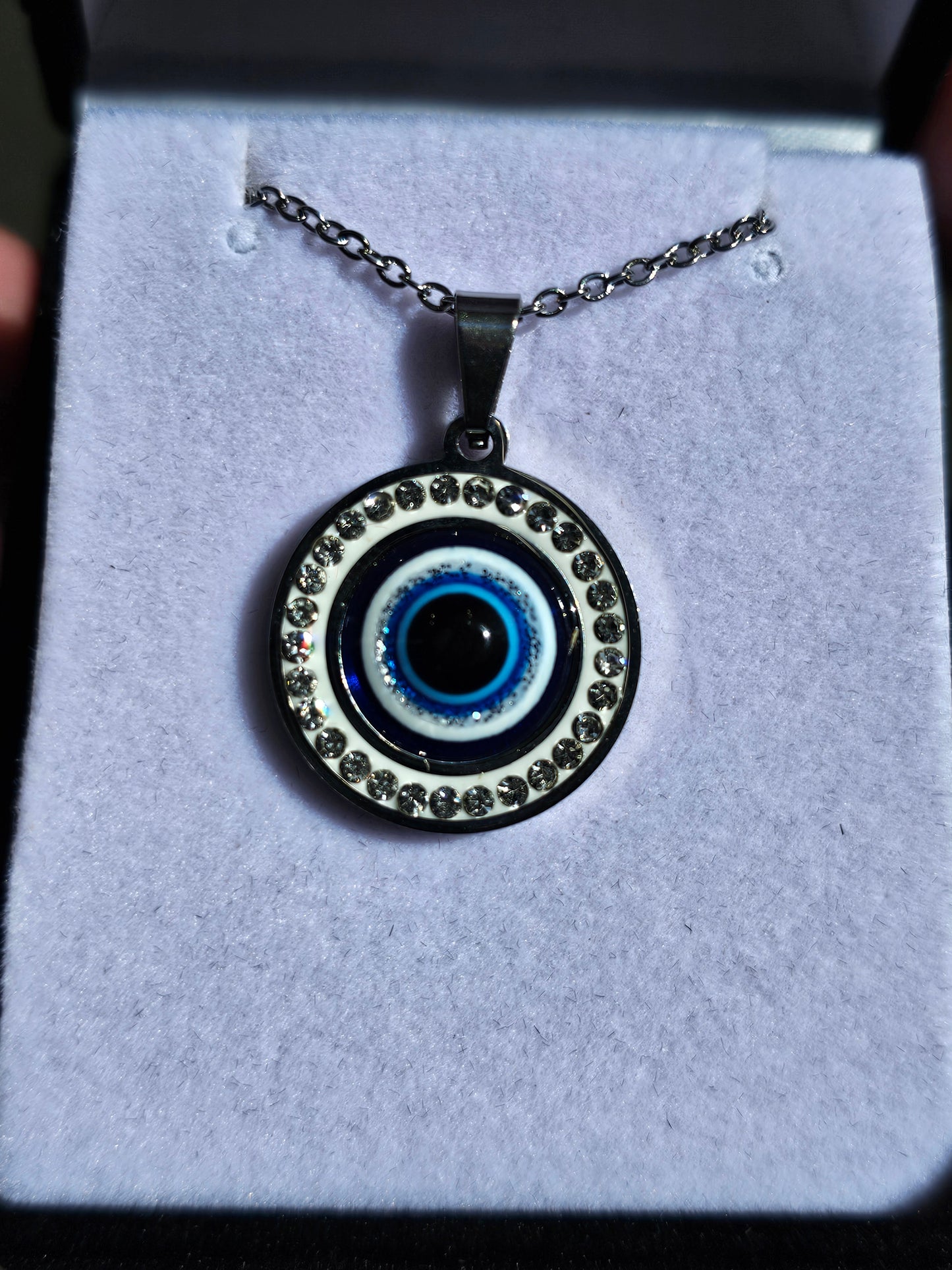 Evil Eye Pendant - Silver Diamante