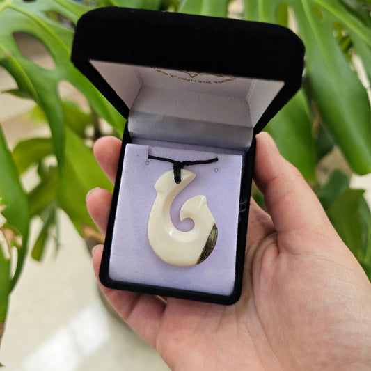 Handcarved Bone Pendant with Paua - Rivendell Shop