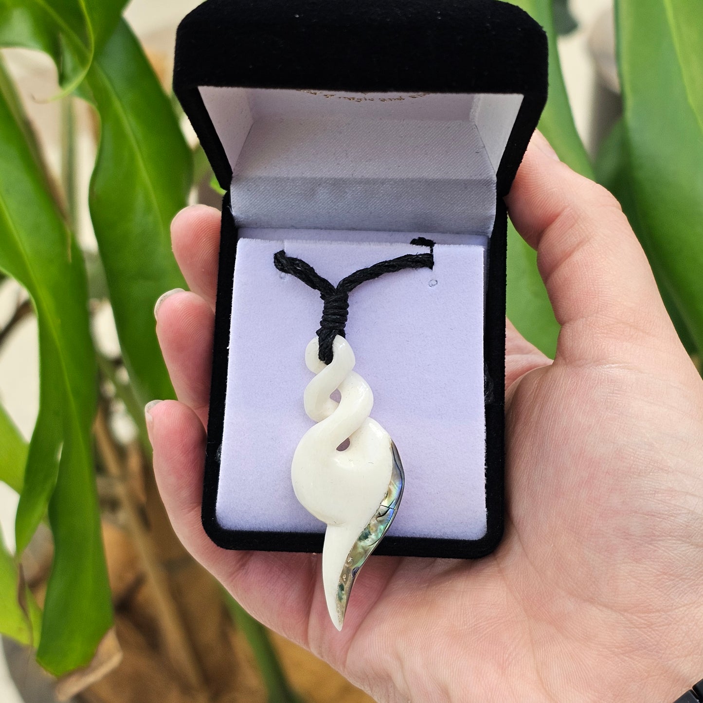 Handcarved Bone Pendant with Paua