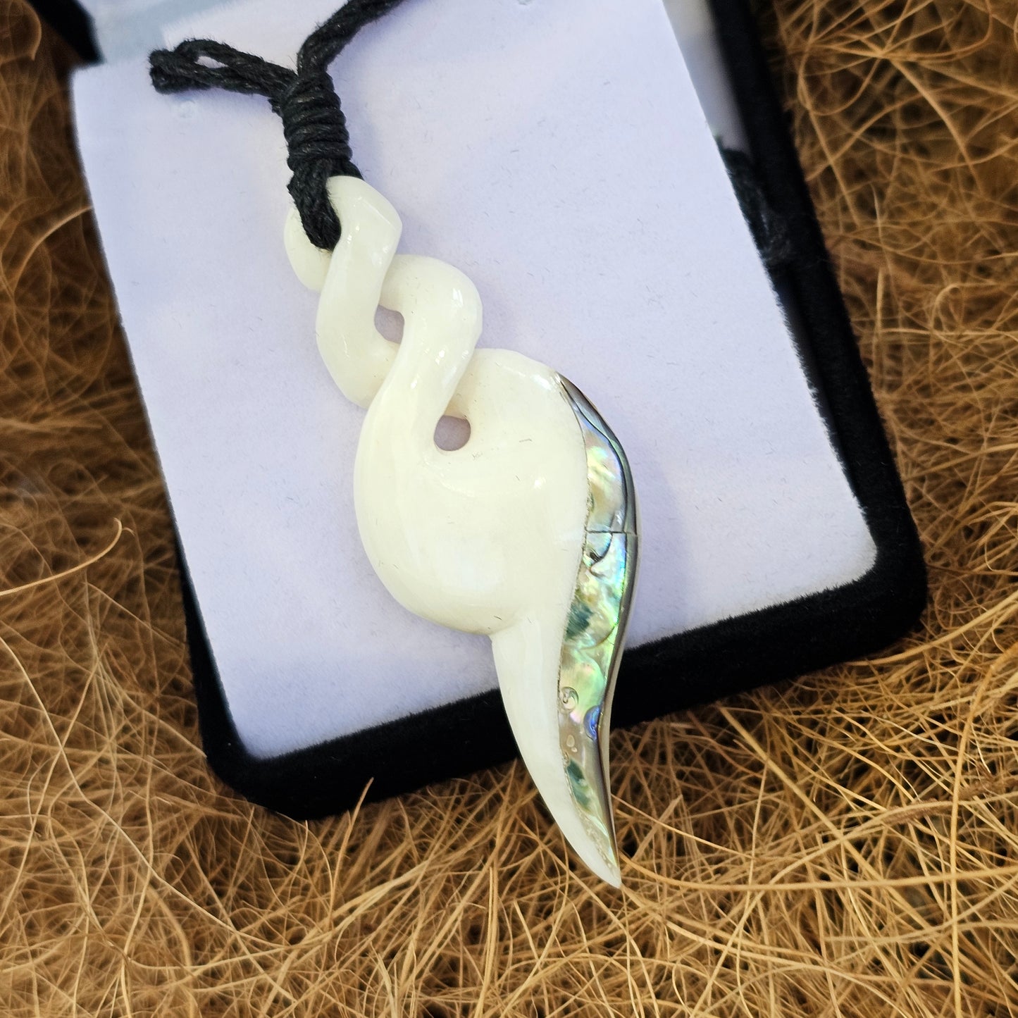 Handcarved Bone Pendant with Paua