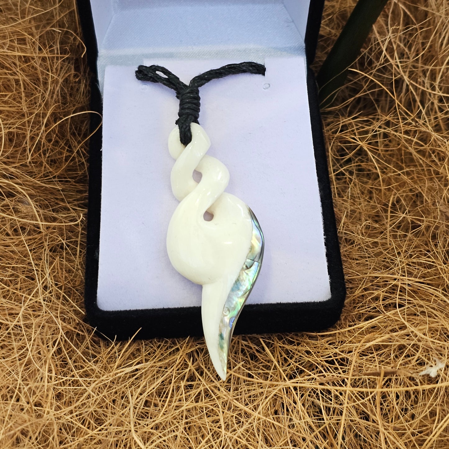 Handcarved Bone Pendant with Paua