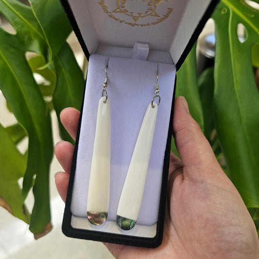 Bone earrings with Paua - Rivendell Shop