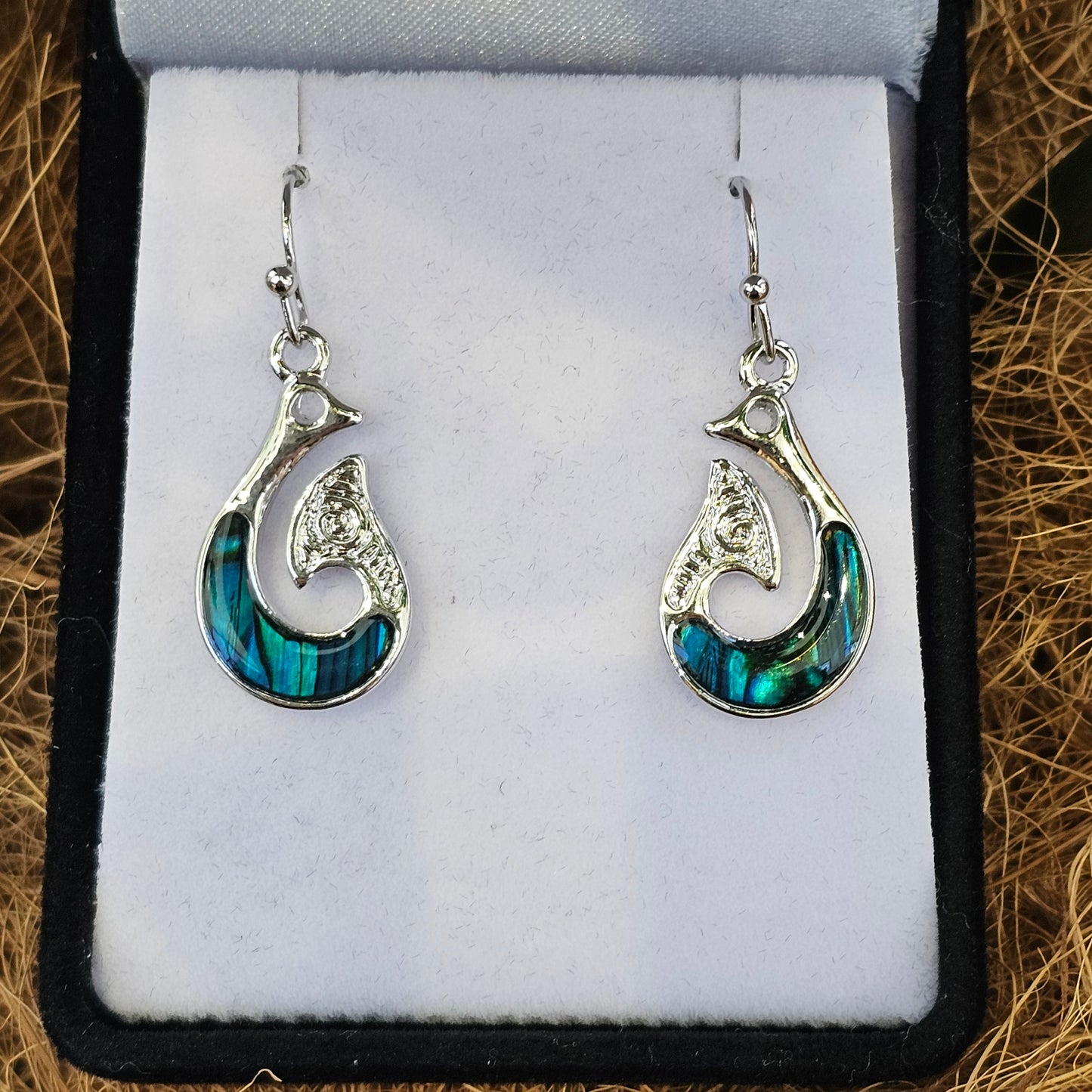 Paua Earrings - Hei Matau (Fish Hook)