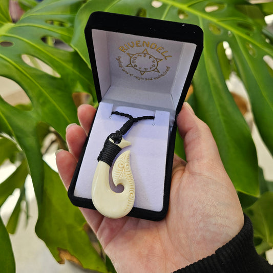 Handcarved Bone Pendant - Hei Matau (Fish Hook) - Rivendell Shop