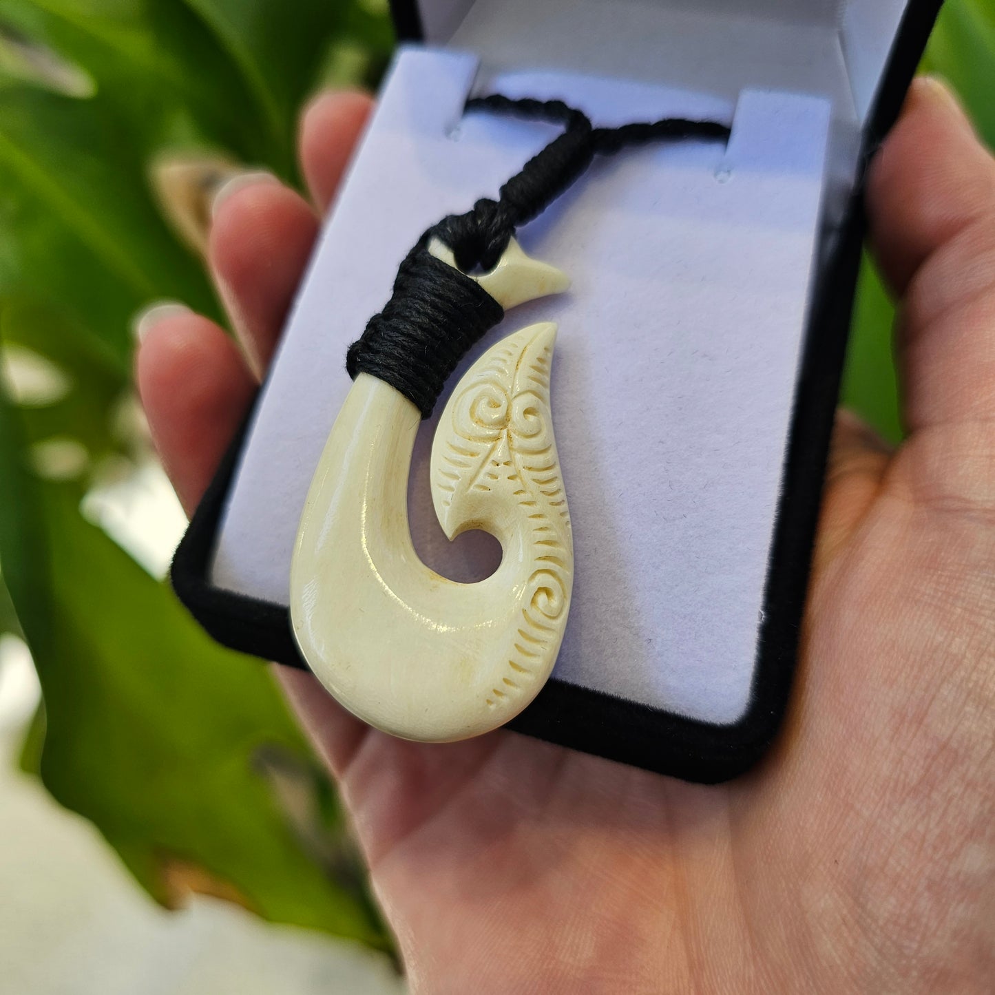 Handcarved Bone Pendant - Hei Matau (Fish Hook)