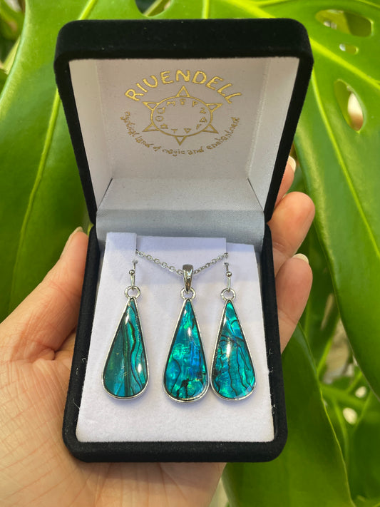 Paua Pendant & Earrings Set - Long Teardrop