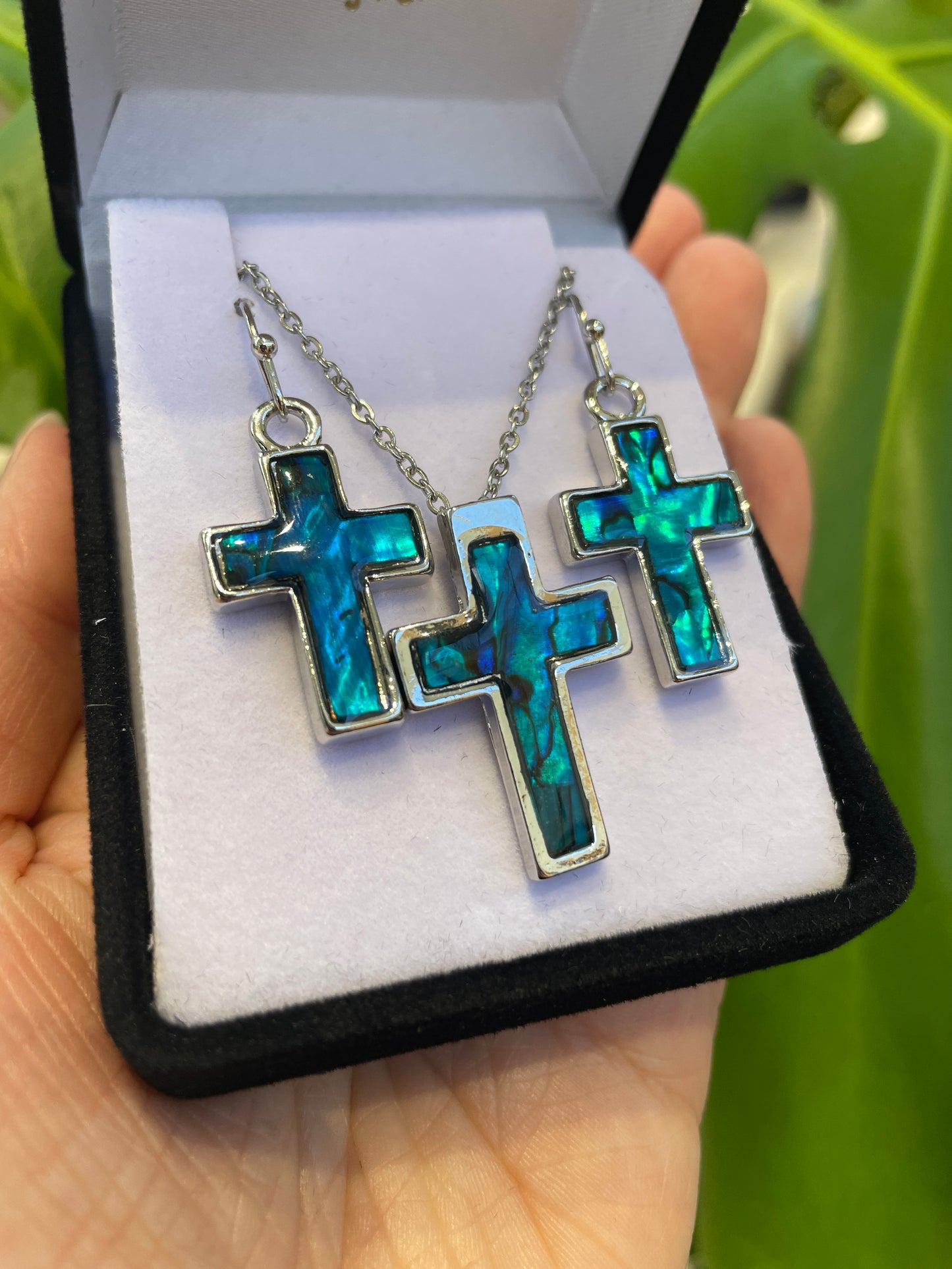 Paua Pendant & Earrings Set - Cross