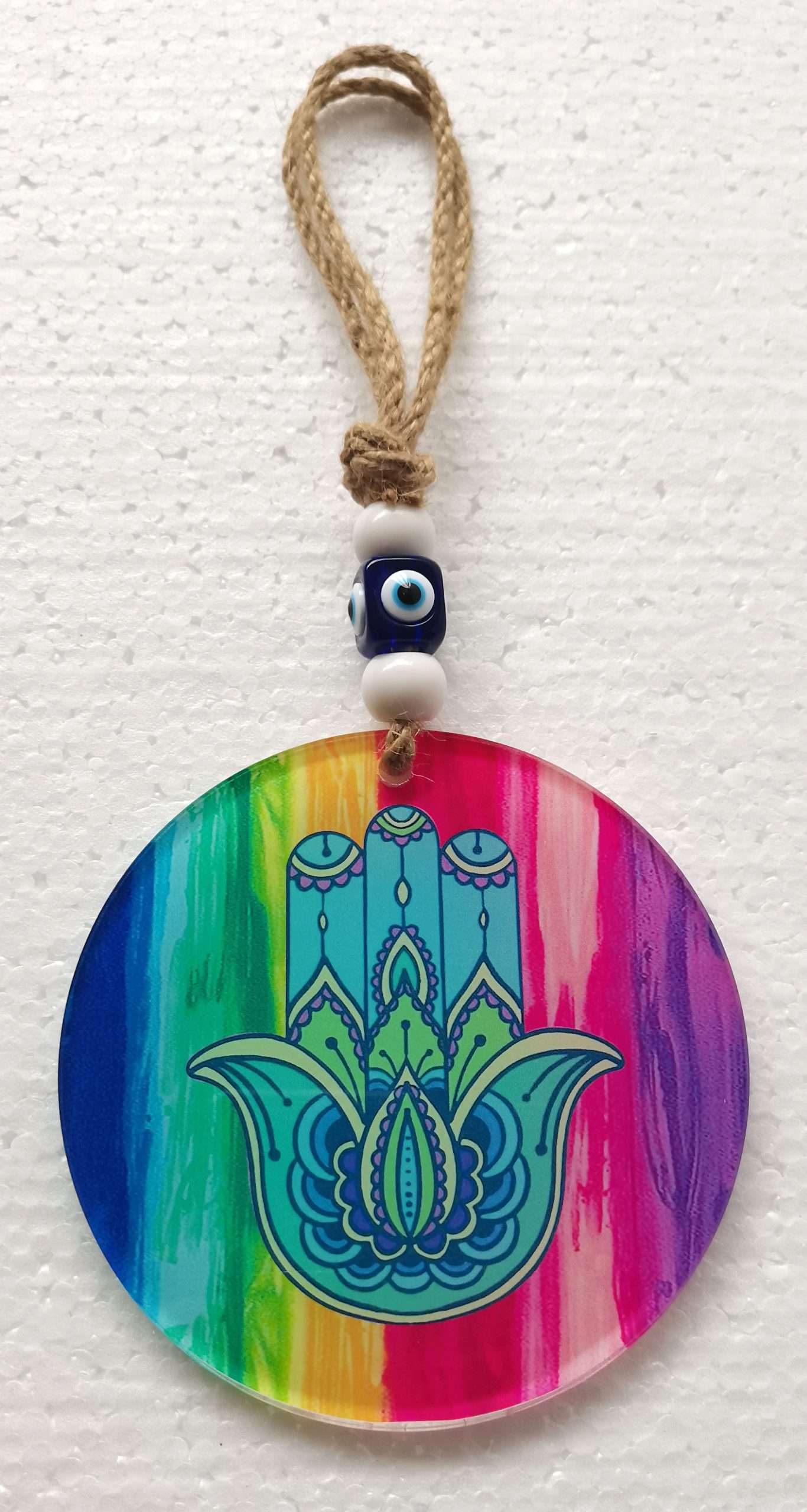 Boho Hamsa Wall Hanging Rainbow