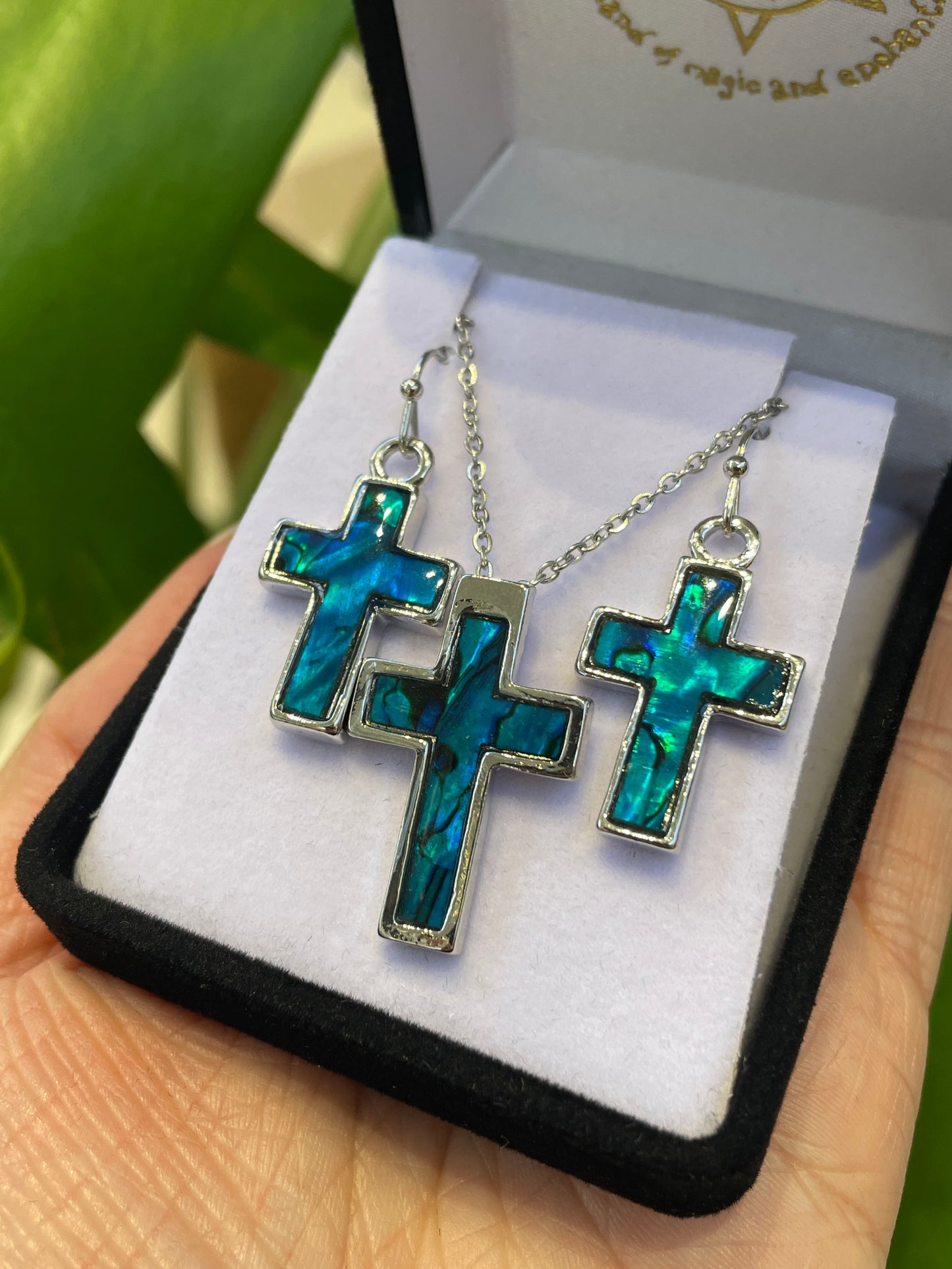 Paua Pendant & Earrings Set - Cross