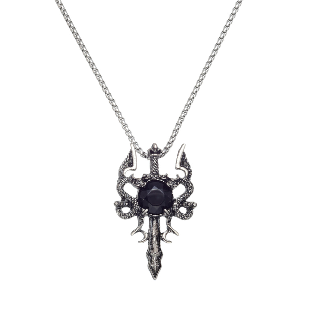 Black Obsidian Sword Pendant with Dragons - Rivendell Shop